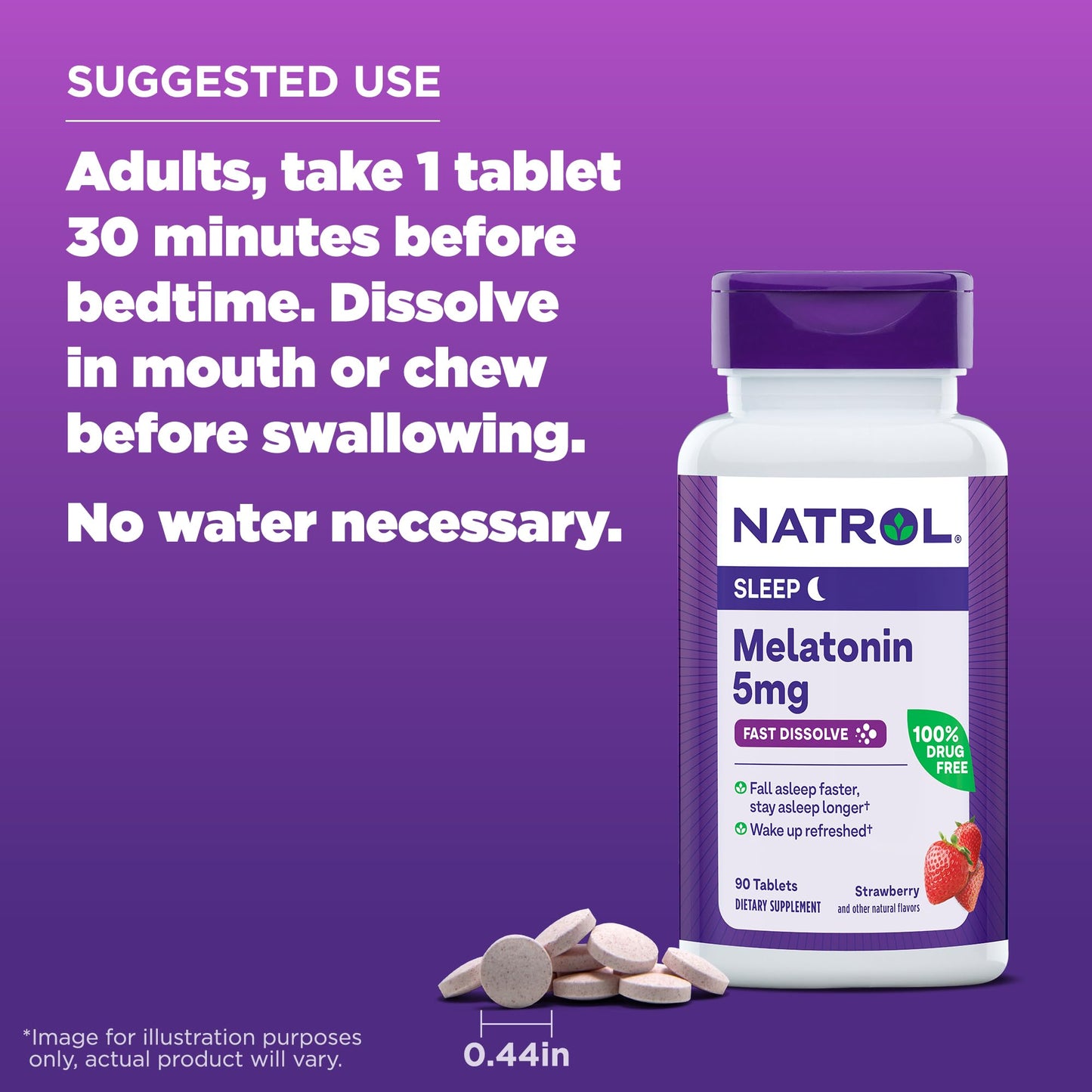 Pre-Order | Arrives in 5–10 Days – Natrol Fast Dissolve Melatonin 5 mg, Melatonin Supplements for Restful Sleep, Sleep Support for Adults, 90 Strawberry-Flavored Tablets, Up to a 90 Day Supply