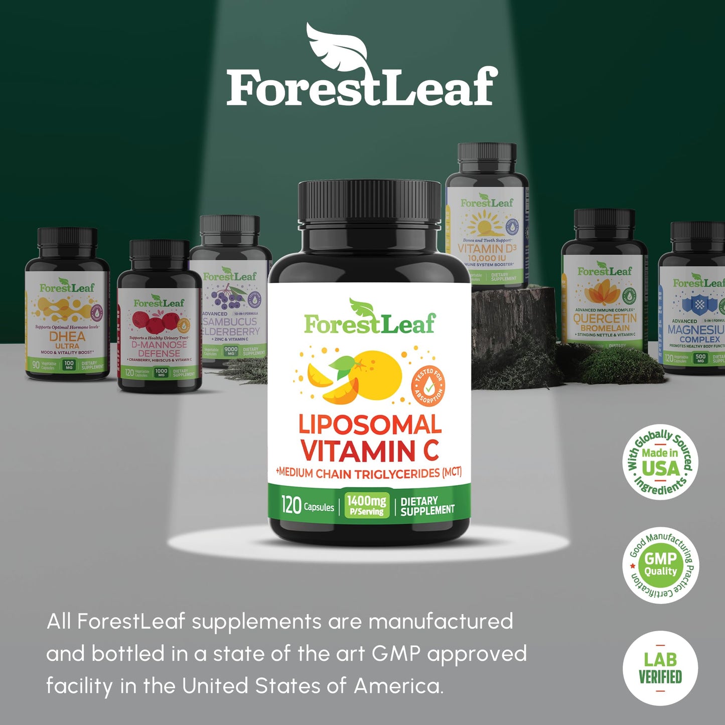 Pre-Order | Arrives in 5–10 Days – ForestLeaf Liposomal Vitamin C 1000mg Capsules | High Dose Vitamin C Liposomal Supplement w Coconut Oil Fatty Acids | Fast Absorption | Immune Support, Antioxidant, Collagen Production | 120 Vegan Cap