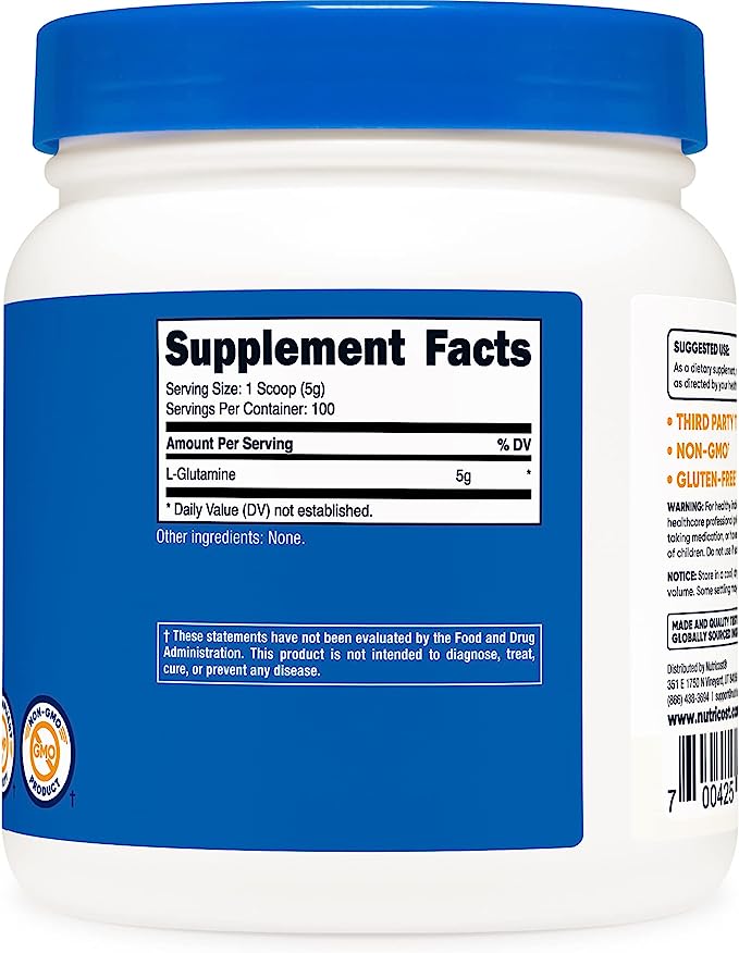Pre-Order | Arrives in 5–10 Days – 
Nutricost L-Glutamine Powder (500 Grams) Unflavored - Gluten Free & Non-GMO, 100 Servings