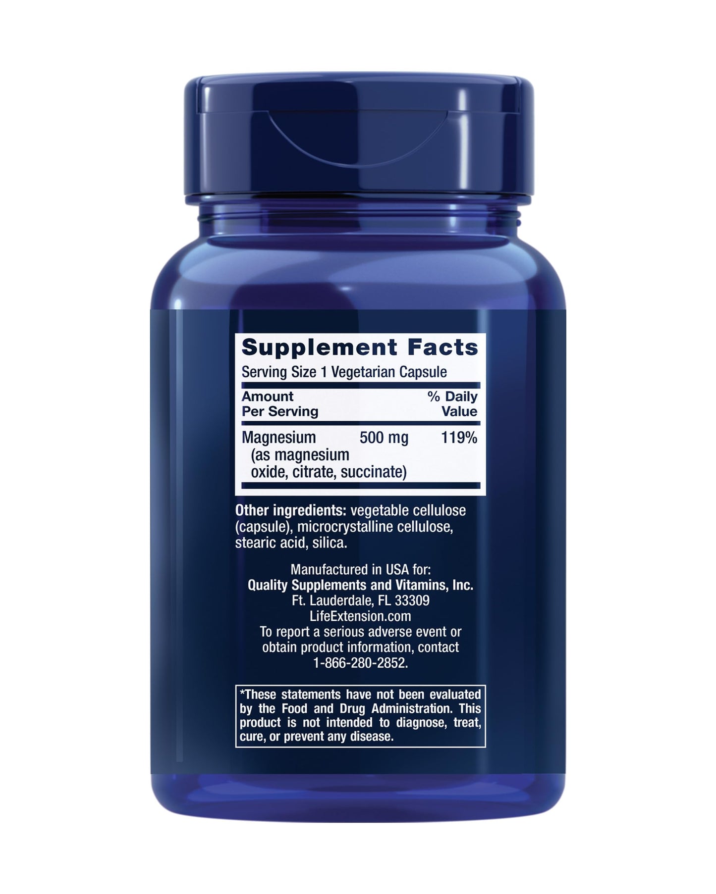 Pre-Order | Arrives in 5–10 Days – Life Extension Magnesium Caps, 500 mg, Magnesium Oxide, Citrate, and Succinate, Heart Health, Healthy Bones, Metabolism Support, 100 Vegetarian Capsules