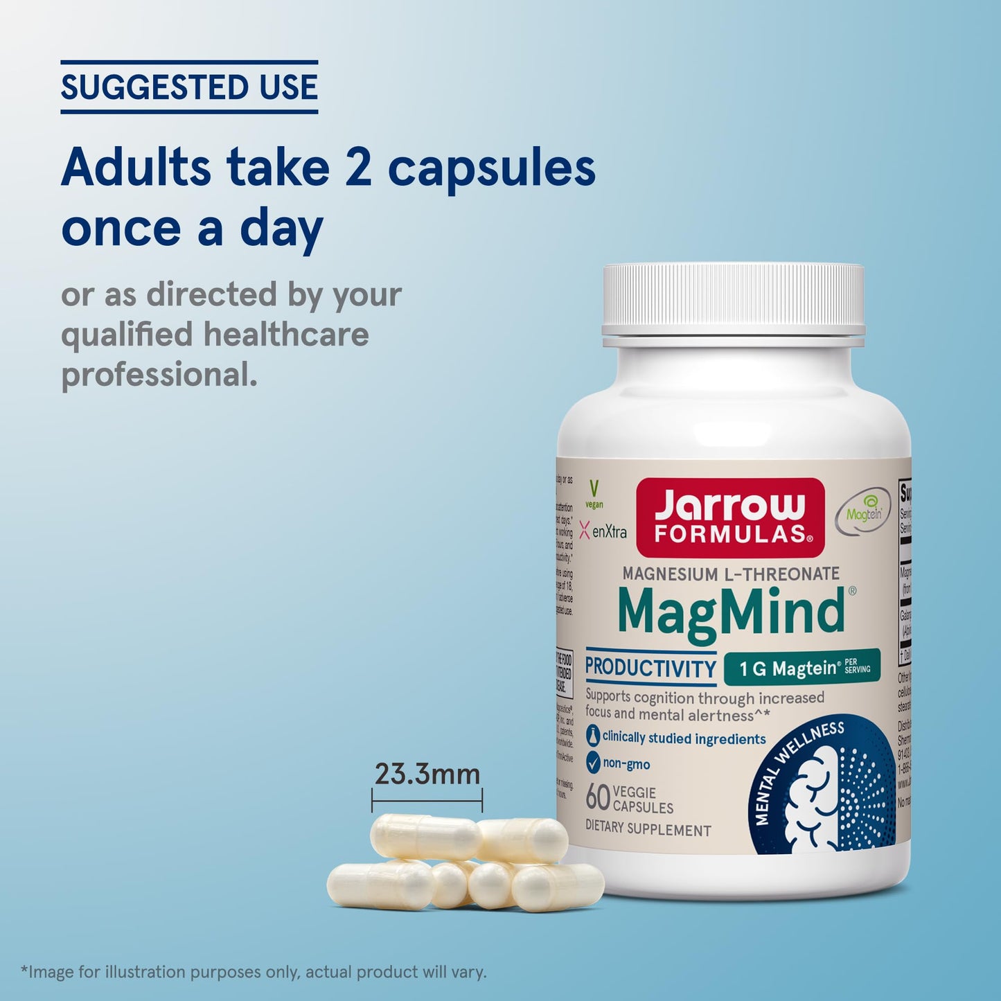 Pre-Order | Arrives in 5–10 Days – Jarrow Formulas Magnesium L-Threonate, MagMind Productivity, High Absorption Magnesium, Brain Supplements for Memory and Focus, 60 Veggie Capsules, Up to a 30 Day Supply