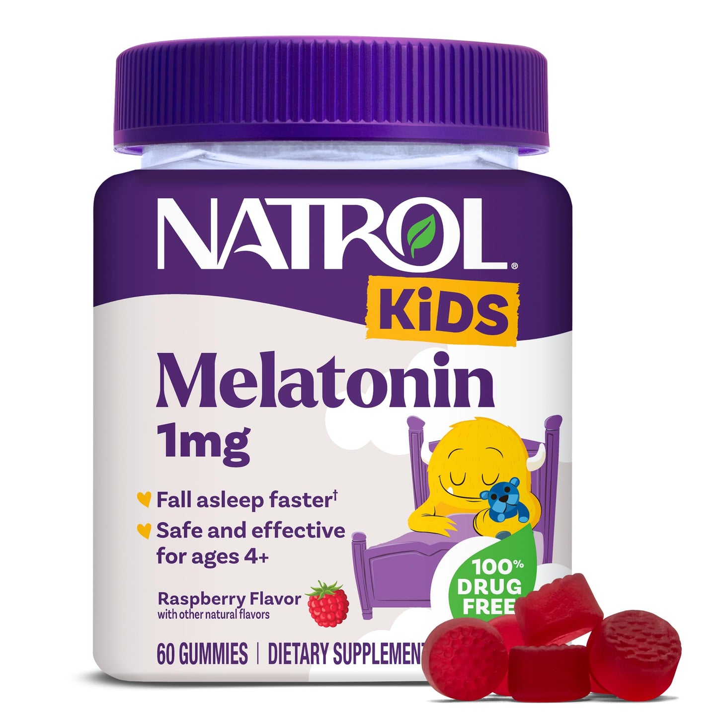 Pre-Order | Arrives in 5–10 Days – Natrol Kids Melatonin 1 mg, Dietary Supplement for Restful Sleep, Melatonin Gummies for Kids, 60 Raspberry-Flavored Gummies, Up to a 60 Day Supply