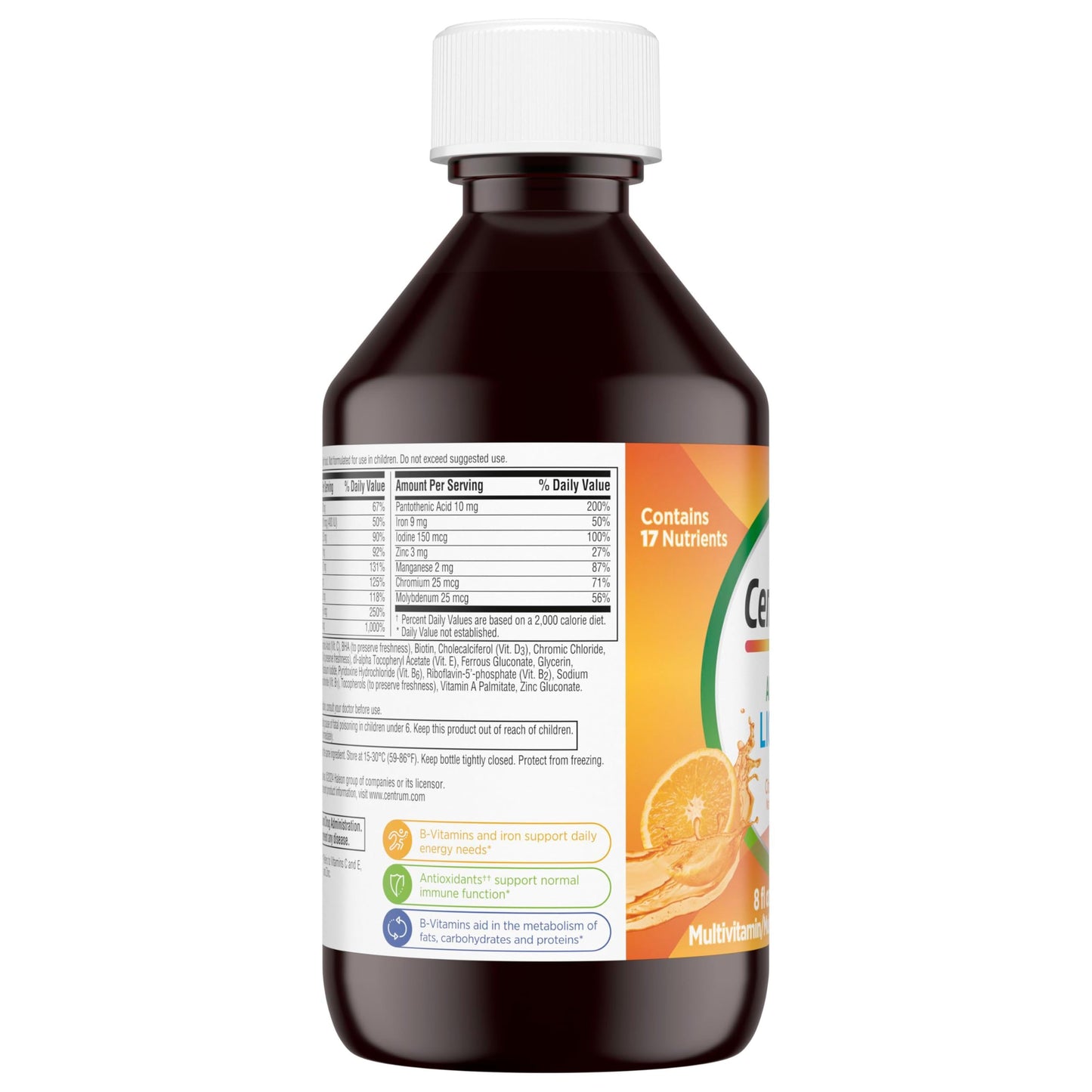 Pre-Order | Arrives in 5–10 Days –
Centrum Liquid Multivitamin for Adults, Multivitamin/Multimineral Supplement with B Vitamins and Antioxidants, Citrus Flavor - 8 Fl Oz