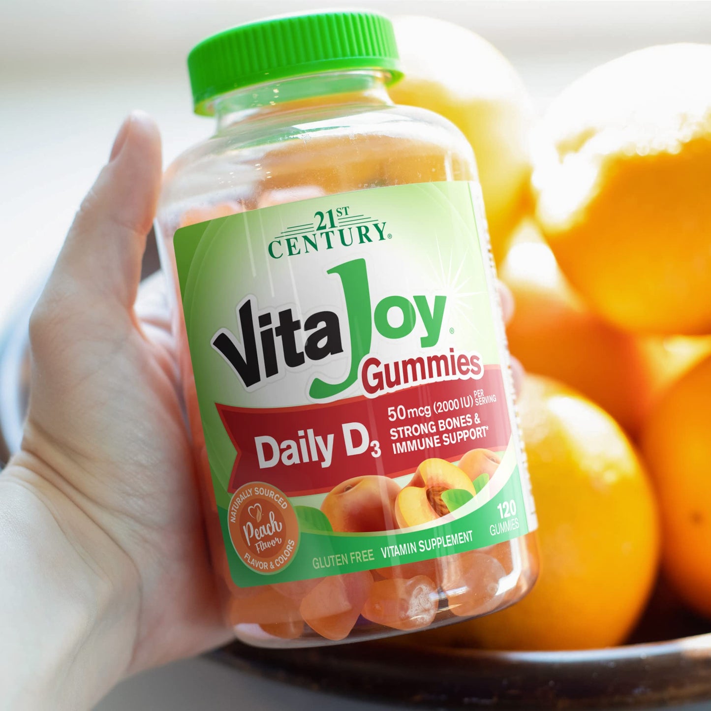 Pre-Order | Arrives in 5–10 Days – 21st Century VitaJoy Daily Vitamin D3 50 mcg (2,000 IU) Gummies, Peach, 120 Count