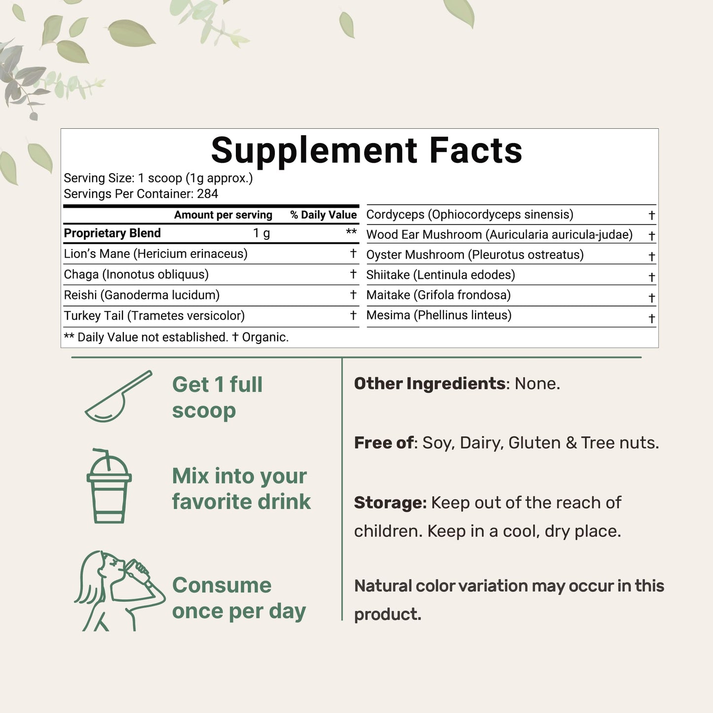 Pre-Order | Arrives in 5–10 Days – Micro Ingredients Organic Mega Mushroom 10 in 1 Complex Formula Powder for Immune System Booster, 10 Ounce (284 Days Supply), Chaga, Lions Mane, Cordyceps, Reishi & More, Filler Free, Vegan