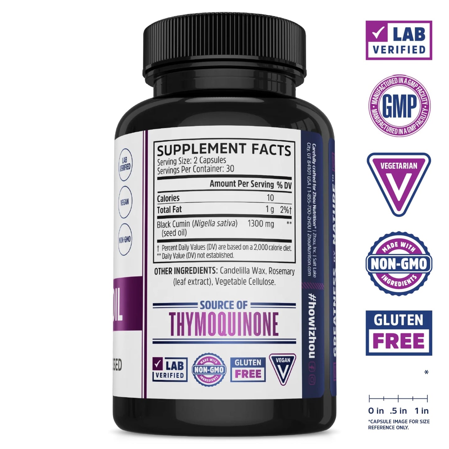 Pre-Order | Arrives in 5–10 Days – Zhou Black Seed Oil Capsules - Black Cumin Seed Oil Cold Pressed, Nigella Sativa, Pure Unrefined Blackseed, Premium Supplement for Health, Hair & Skin w/ Thymoquinone - 60 Capsules (Pack of 1)