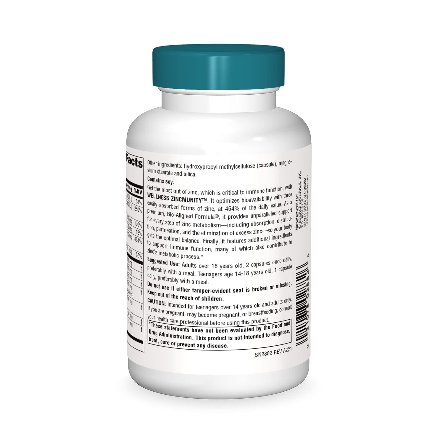 Pre-Order | Arrives in 5–10 Days – Source Naturals Wellness ZincMunity, Supports Zinc Absorbtion, Metabolism, and Utlization for Immune Health*, 50 mg Zinc - 120 Vegetarian Capsules