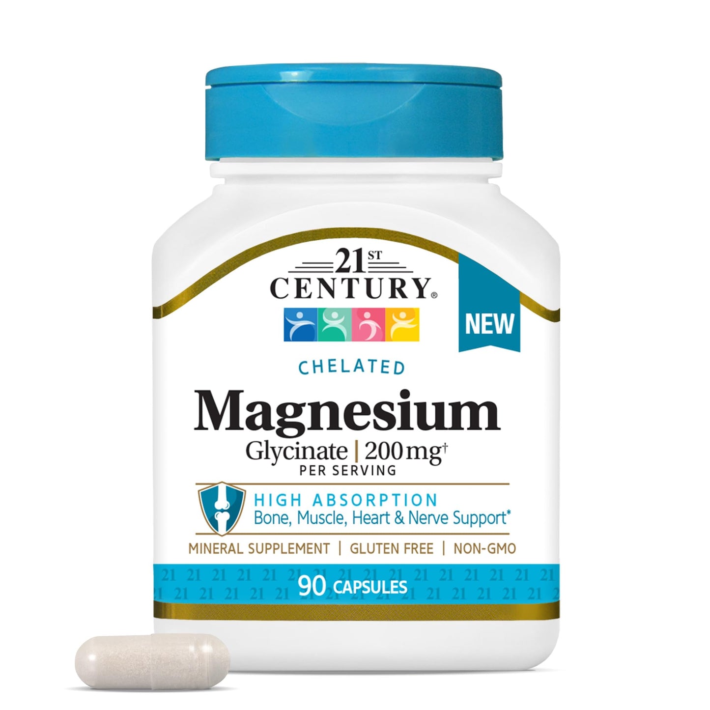 Pre-Order | Arrives in 5–10 Days – 21st Century Magnesium Glycinate 200 mg Capsules per Serving, 90 Count