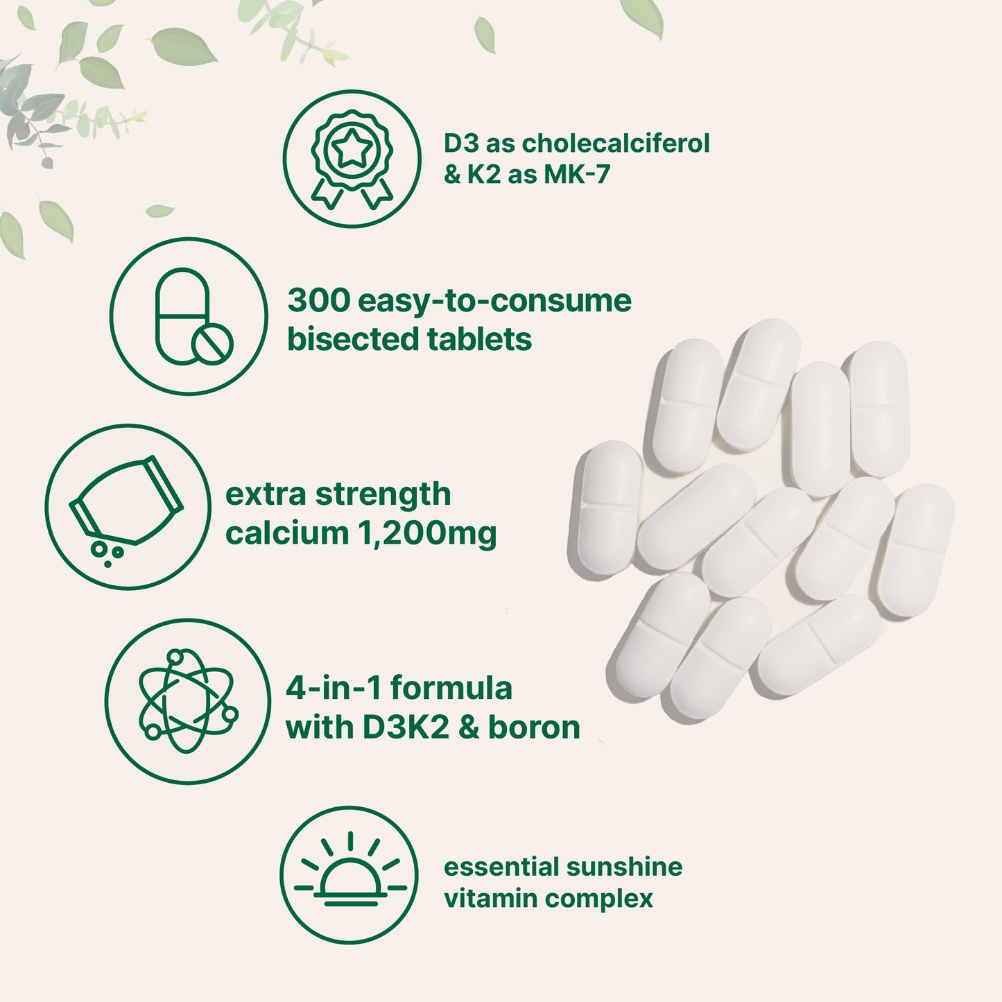 Pre-Order | Arrives in 5–10 Days – Micro Ingredients Calcium Supplements for Women and Men, 300 Tablets | Calcium 1,200 mg with Vitamin D3 & K2 (MK-7) & Boron + Mineral Complex | Supports Bone, Immune & Heart Health | Non-GMO