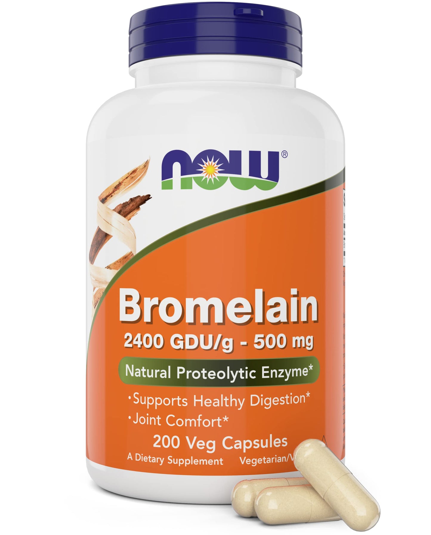 Pre-Order | Arrives in 5–10 Days – Now Bromelain 500 mg, 200 Veg Capsules - Natural Pineapple, Proteolytic Enzyme Supplement, 2400 GDU