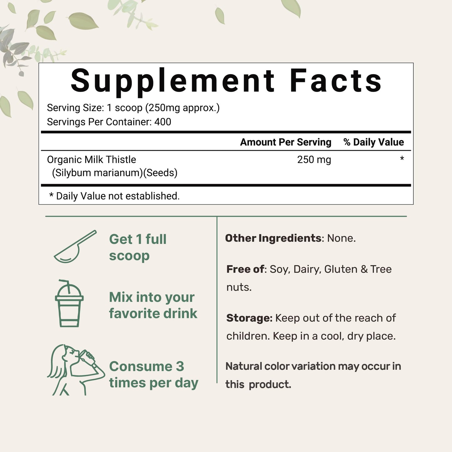Pre-Order | Arrives in 5–10 Days – Organic Milk Thistle Powder, 3.5 oz (400 Servings) | Herbal Liver Support Milk Thistle Supplement | Liver Detox & Antioxidant Support | Contains Active Silymarin | Non-GMO, Vegan Friendly