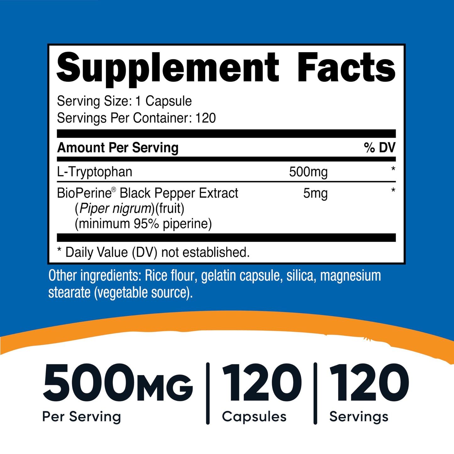 Pre-Order | Arrives in 5–10 Days – Nutricost L-Tryptophan 500mg, 120 Capsules - with BioPerine, Gluten Free, Non-GMO