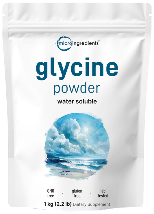 Pre-Order | Arrives in 5–10 Days – Micro Ingredients Glycine Powder, 1KG (2.2 Pounds), Glycine 1000mg Per Serving, Supports Restful Sleep and Neurotransmitter, Water Soluble and Products of USA