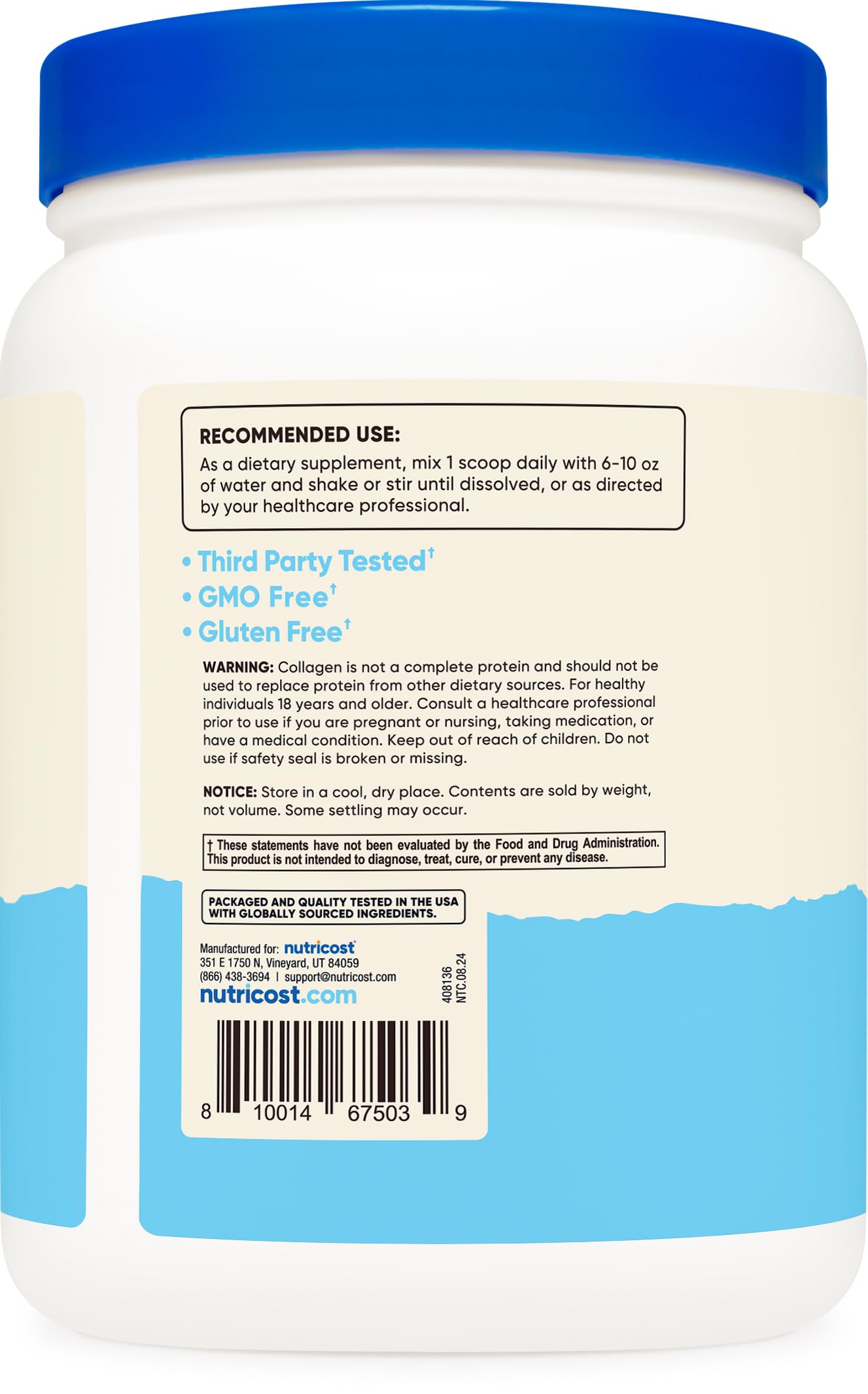 Pre-Order | Arrives in 5–10 Days – Nutricost Pure Collagen Hydrolysate (Bovine) Powder (3 Pack) - Grass Fed Bovine Collagen, 1LB Each
