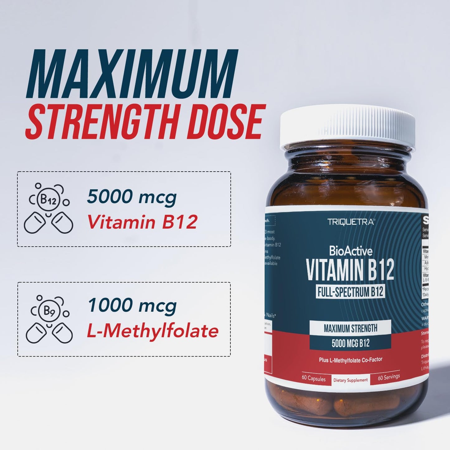 Pre-Order | Arrives in 5–10 Days –
BioActive Vitamin B12 - 5000 mcg, Contains 3 BioActive Forms B12 Plus Methylfolate Cofactor - Methyl B12, Adenosyl B12 & Hydroxy B12 | Supports Energy, Metabolism & Mood | Vegan, Non-GMO (60 Servings)