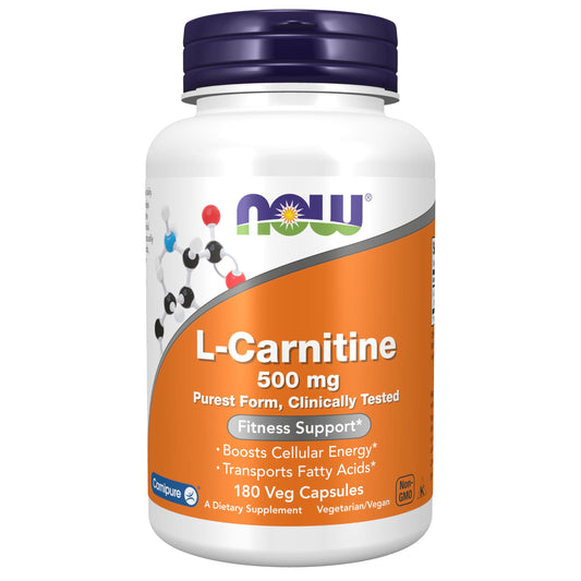 Pre-Order | Arrives in 5–10 Days – NOW Foods Supplements, L-Carnitine 500mg, Purest Form, Amino Acid, Fitness Support*, 180 Veg Capsules