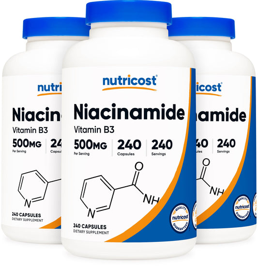 Pre-Order | Arrives in 5–10 Days – Nutricost Niacinamide (Vitamin B3) 500mg, 240 Capsules (3 Bottles)