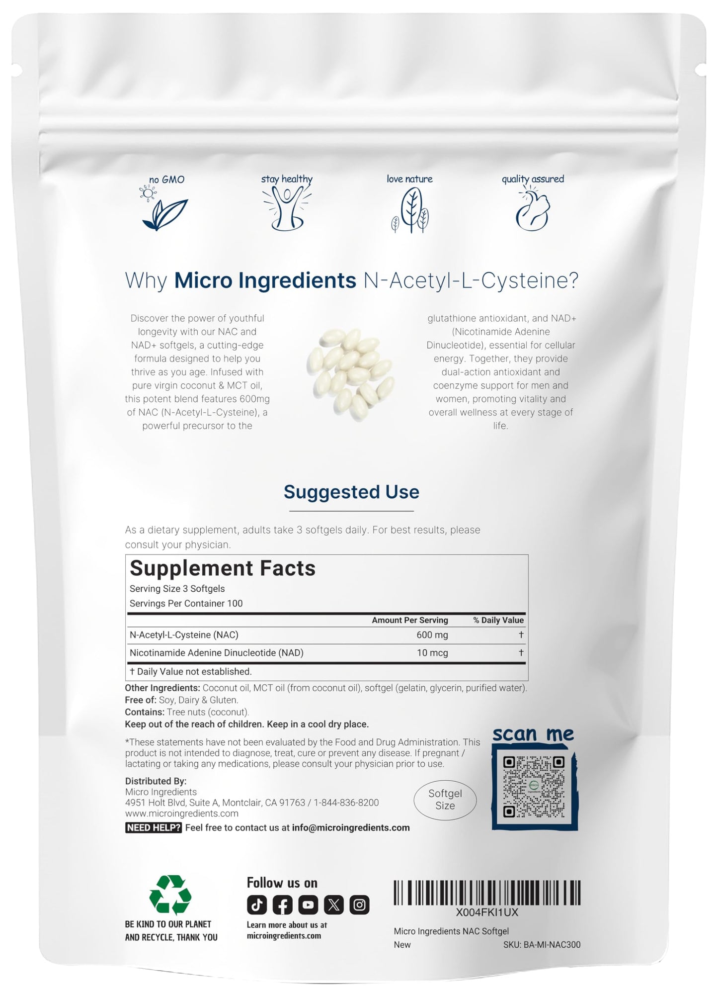 Pre-Order | Arrives in 5–10 Days – NAC 600mg with NAD+, 300 Coconut MCT Oil Softgels | N Acetyl L Cysteine & Nicotinamide Forms for Better Absorption | Antioxidant Supplement | Promotes Energy & Youthful Aging | Non-GMO