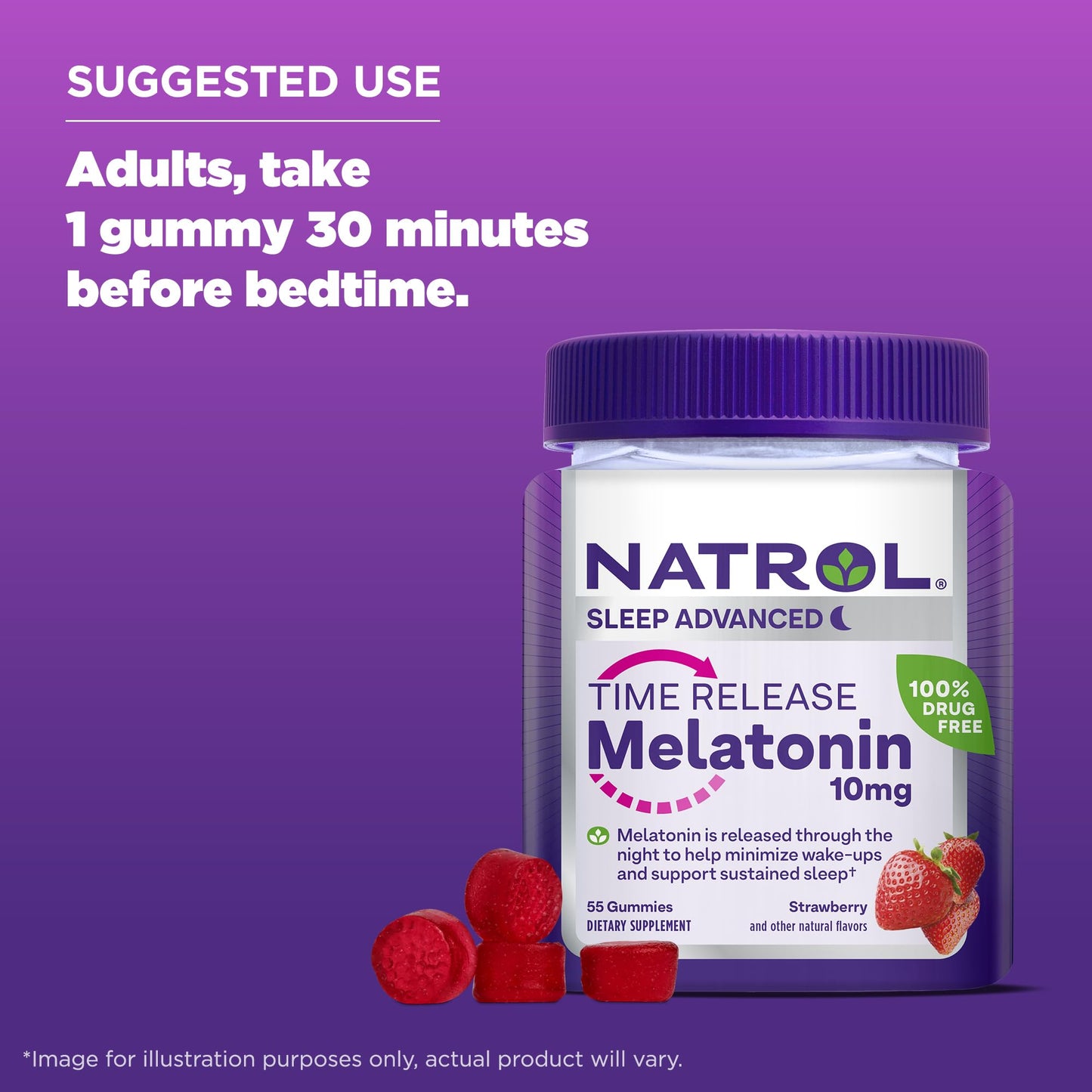 Pre-Order | Arrives in 5–10 Days – Natrol 10 mg Melatonin Gummies, Time Release Sleep Gummies for Adults, Minimize Wake Ups, Strawberry-Flavored, 55 Count, 55 Day Supply