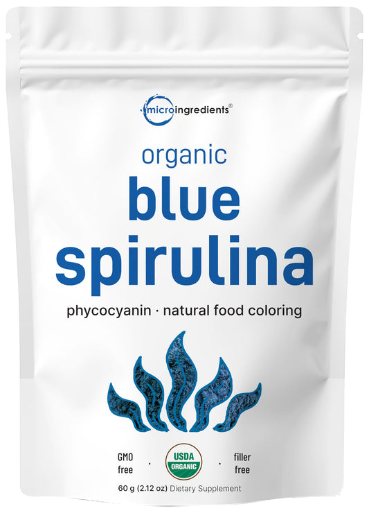 Pre-Order | Arrives in 5–10 Days – Organic Blue Spirulina Powder (Phycocyanin Extract), 60 Servings - No Fishy Smell, 100% Vegan Protein from Blue-Green Algae, Natural Luminous Food Coloring for Smoothies, Baking, Drinks & Cooking