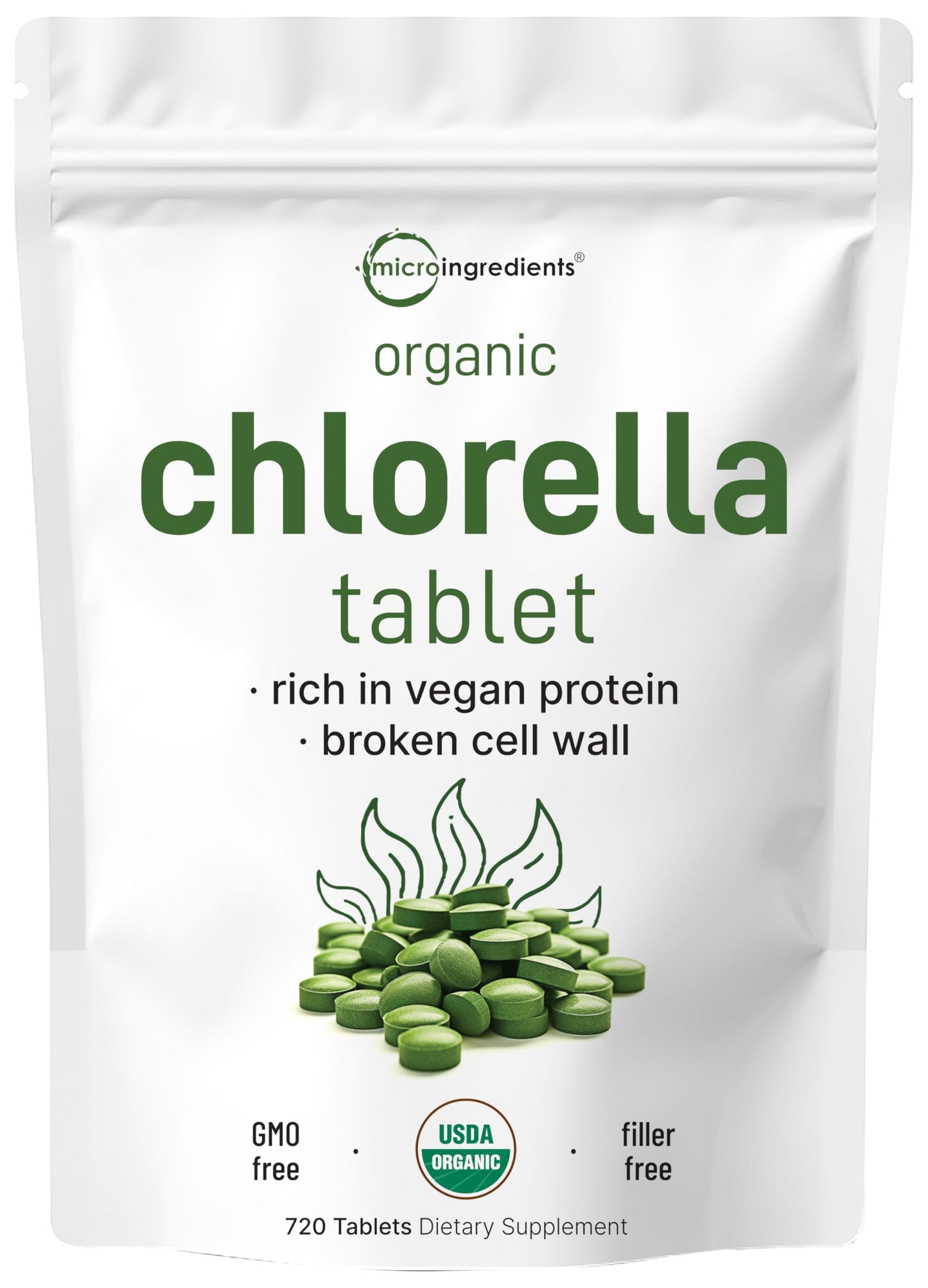 Pre-Order | Arrives in 5–10 Days – Organic Chlorella Tablets, 500mg Per Tablet, 720 Tabs (360 Grams), 4 Months Supply, Broken Cell Wall, Rich in Vegan Protein & Vitamins, No Filler, No Additives & Non-GMO | Pure Green Algae Superfood