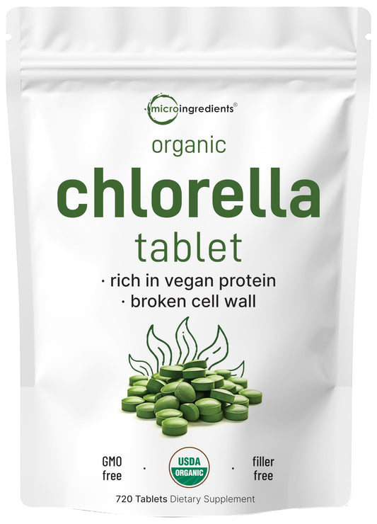 Pre-Order | Arrives in 5–10 Days – Organic Chlorella Tablets, 500mg Per Tablet, 720 Tabs (360 Grams), 4 Months Supply, Broken Cell Wall, Rich in Vegan Protein & Vitamins, No Filler, No Additives & Non-GMO | Pure Green Algae Superfood