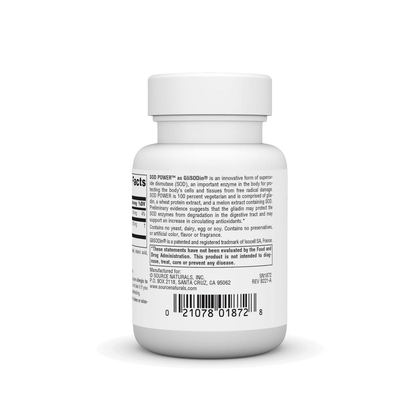 Pre-Order | Arrives in 5–10 Days – Source Naturals SOD Power As Glisodin, Superoxide Dismutase, Dietary Supplement 250mg - 30 Tablets