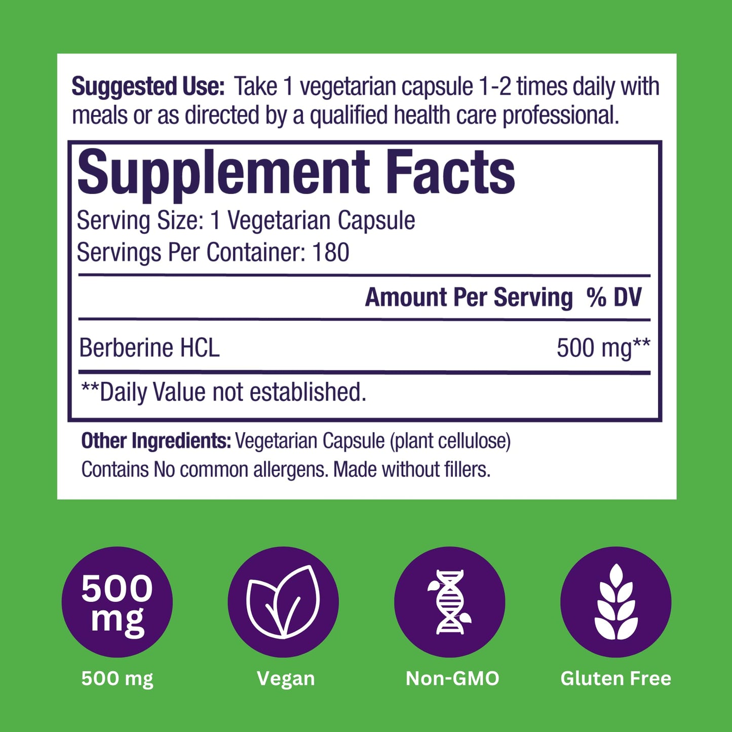 Pre-Order | Arrives in 5–10 Days – Paradise Herbs, Berberine Extract, 500 mg, Pure & Potent Berberine Supplement, Vegan, Non GMO, Gluten Free, 180