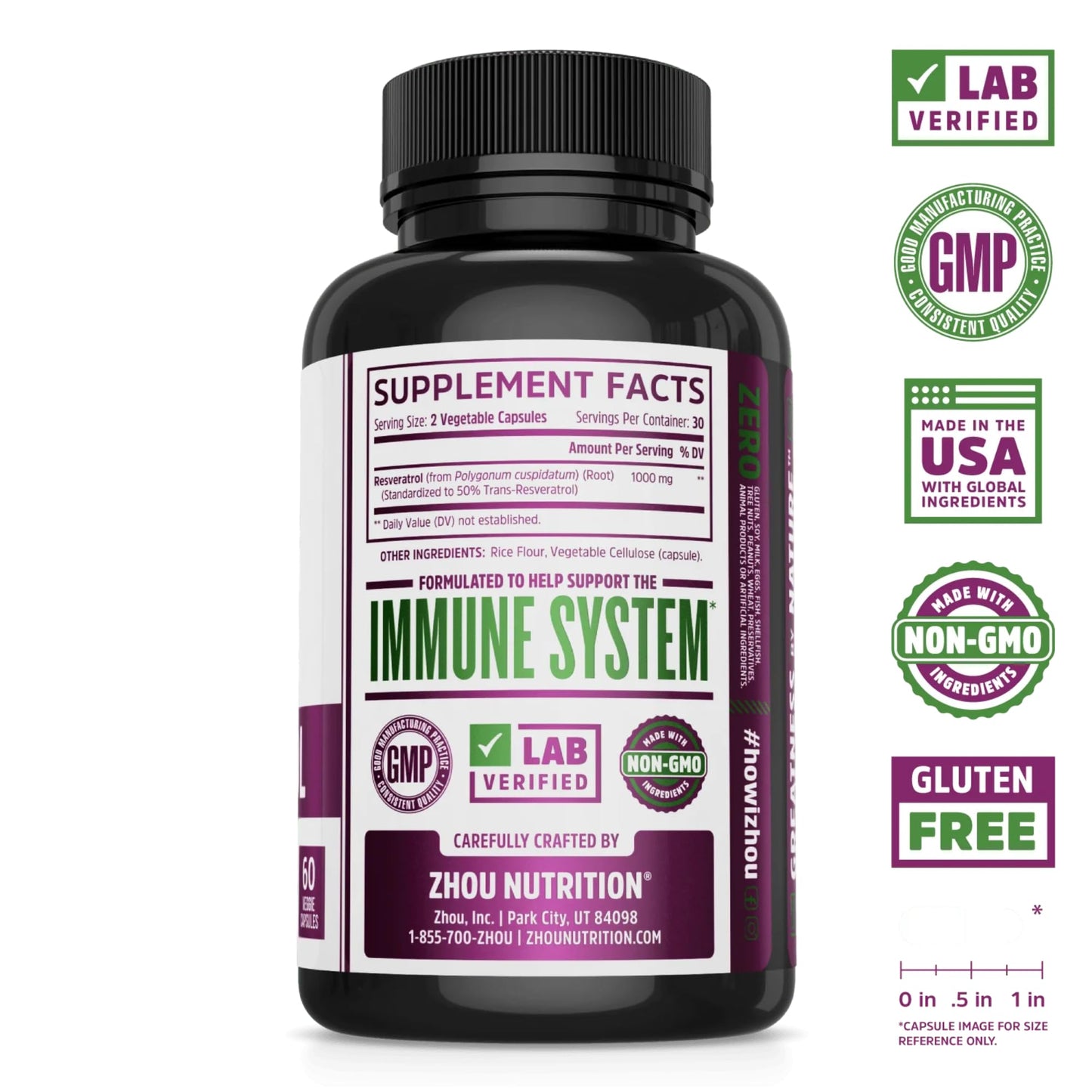 Pre-Order | Arrives in 5–10 Days – Zhou Resveratrol Supplement | Healthy Aging, Immune System & Heart Health Support | Powerful Antioxidant Benefits | 30 Servings, 60 Veg Caps