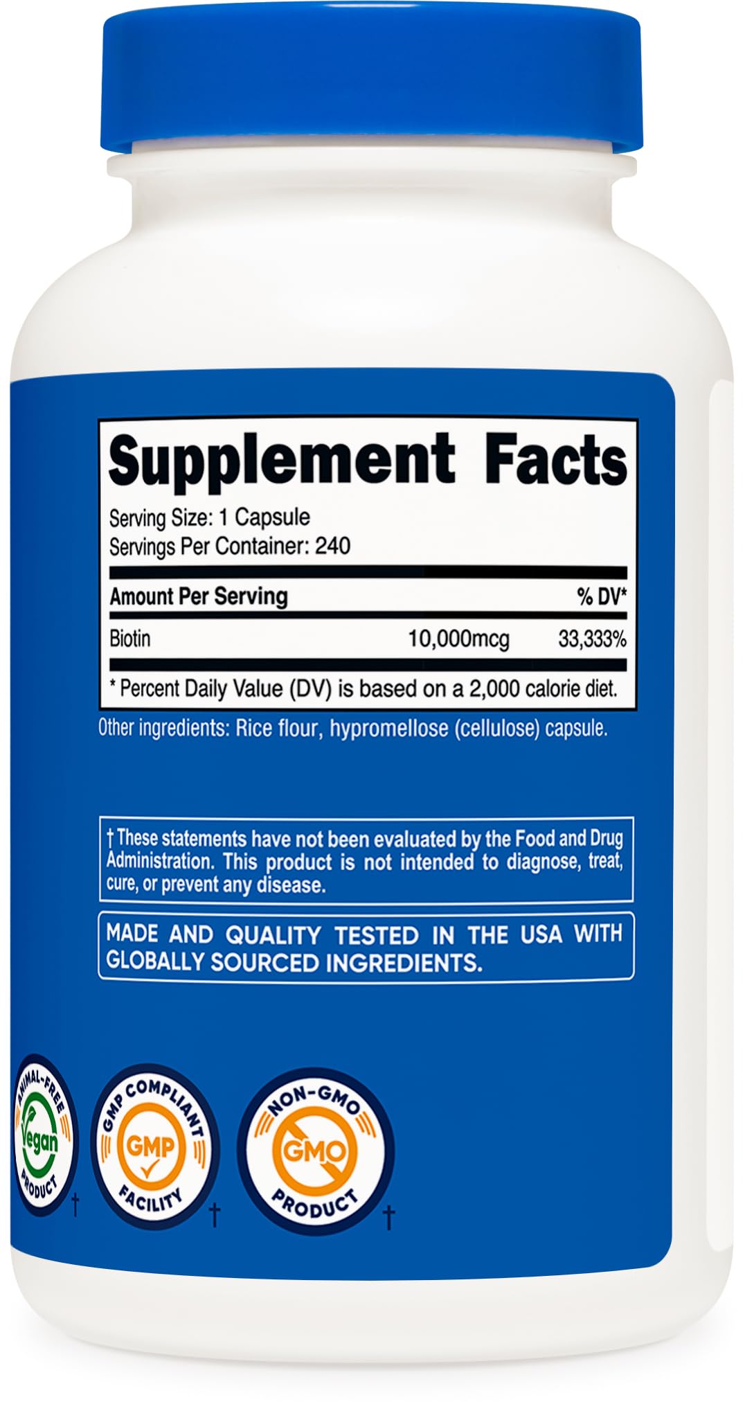 Pre-Order | Arrives in 5–10 Days – Nutricost Biotin (Vitamin B7) 10,000mcg (10mg) Vitamin Supplement, 240 Capsules - Vegetarian, Gluten Free, Quick Release, Non-GMO
