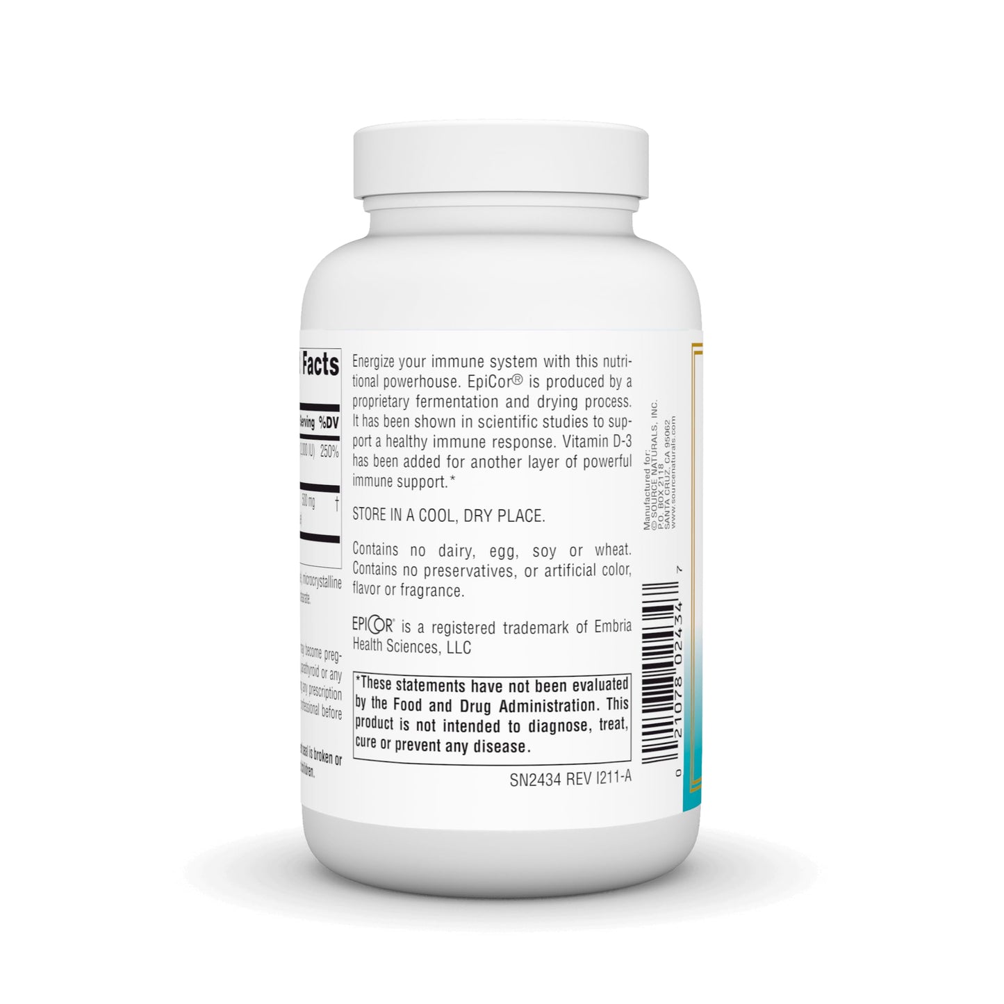 Pre-Order | Arrives in 5–10 Days – Source Naturals Wellness EpiCor with Vitamin D-3 for Heightened Immune Defense* - 120 Capsules