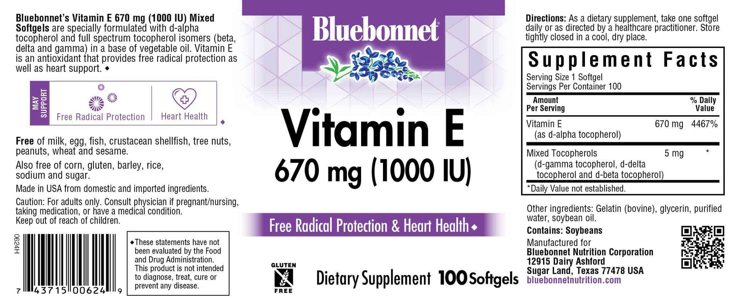 Pre-Order | Arrives in 5–10 Days – BlueBonnet Vitamin E 1000 IU Mixed Softgels, 100 Count