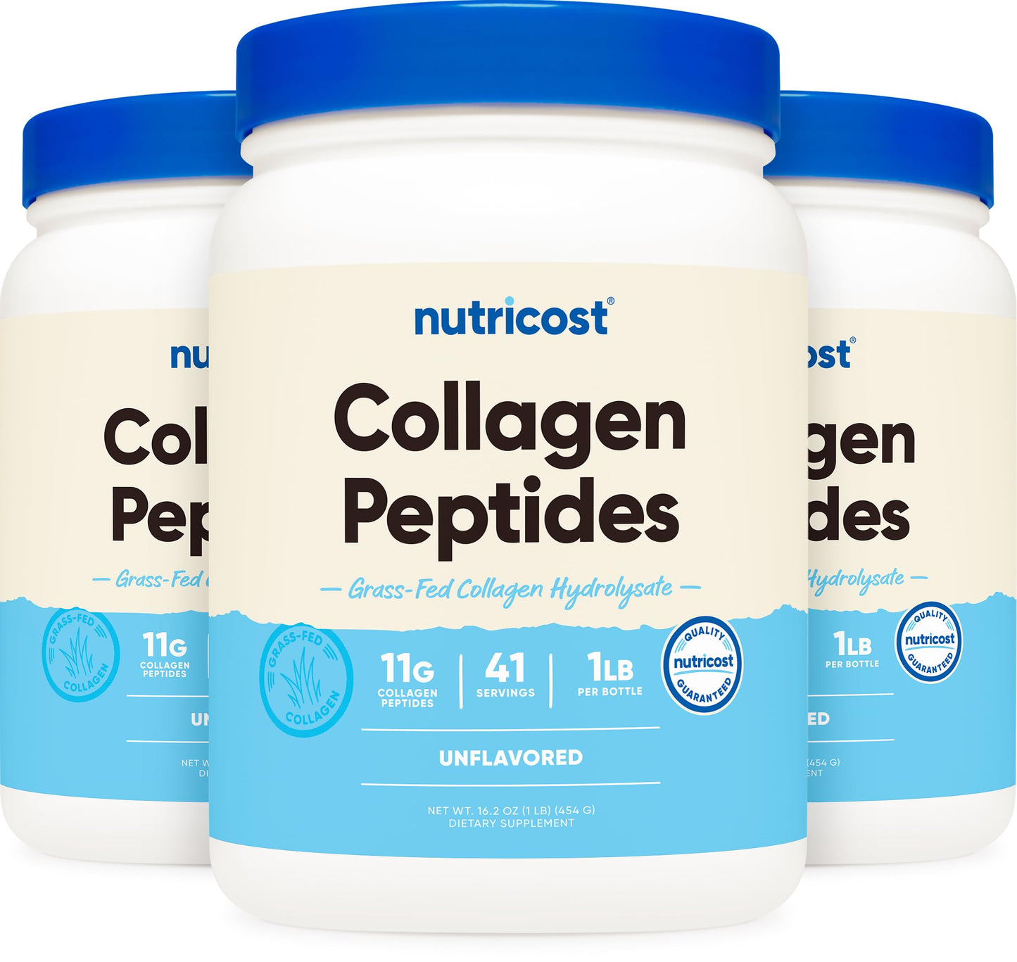 Pre-Order | Arrives in 5–10 Days – Nutricost Pure Collagen Hydrolysate (Bovine) Powder (3 Pack) - Grass Fed Bovine Collagen, 1LB Each