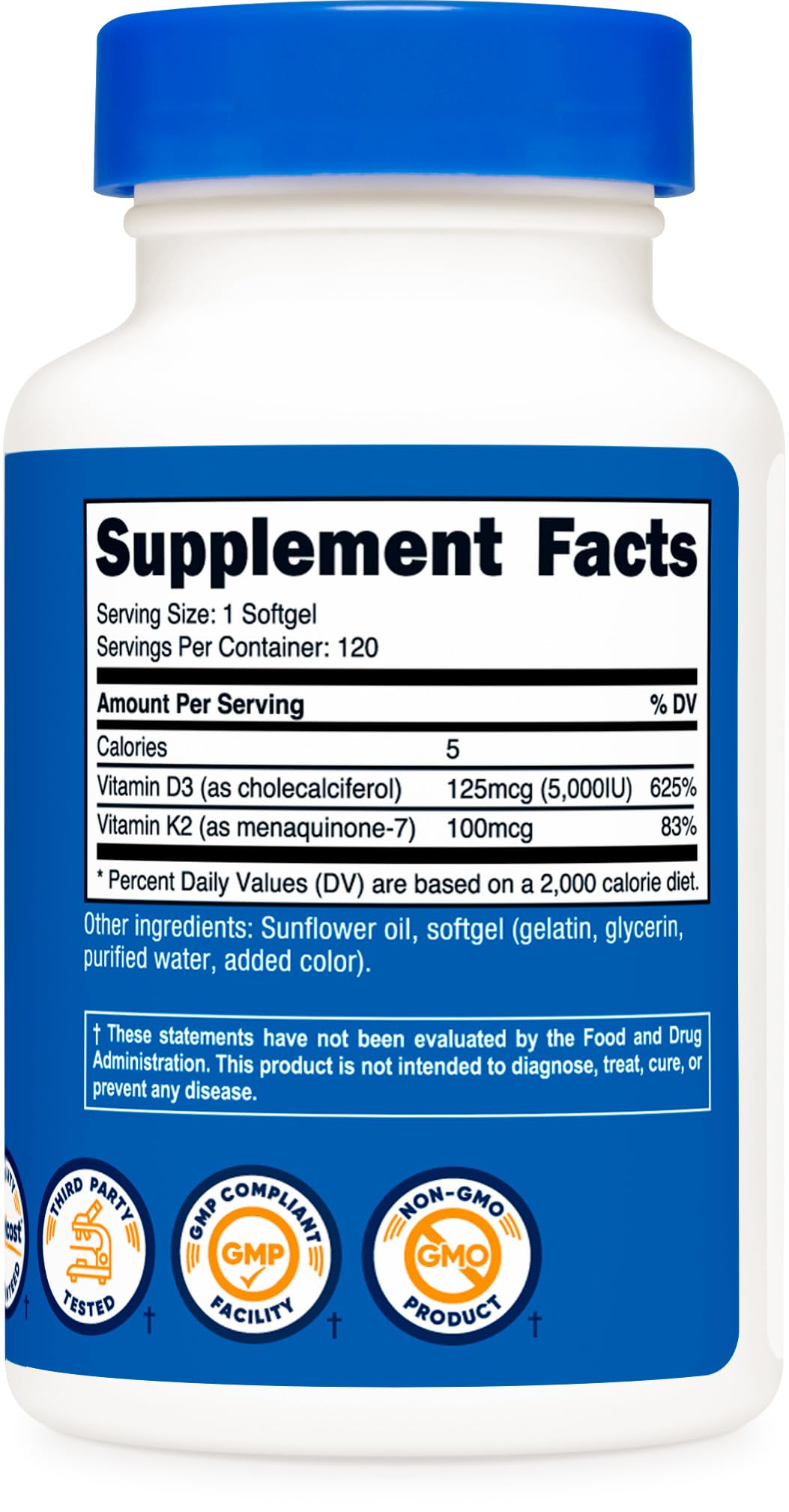 Pre-Order | Arrives in 5–10 Days – 
Nutricost Vitamin K2 (MK7) (100mcg) + Vitamin D3 (5000 IU) 120 Softgels - Gluten Free and Non-GMO