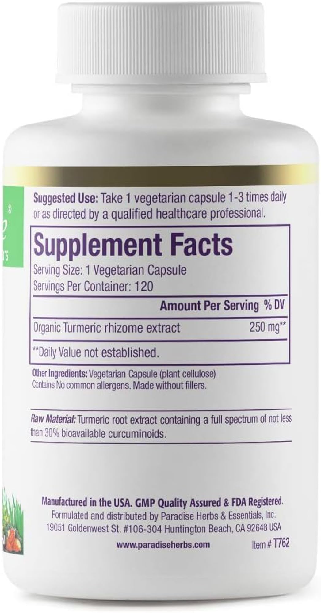 Pre-Order | Arrives in 5–10 Days – Paradise Organic Turmeric Rhizome Extract, Active Whole Spectrum Extract, Super Potent, Ultra Pure, Vegan, Non-GMO, Gluten Free, 120 Vegetarian Capsules