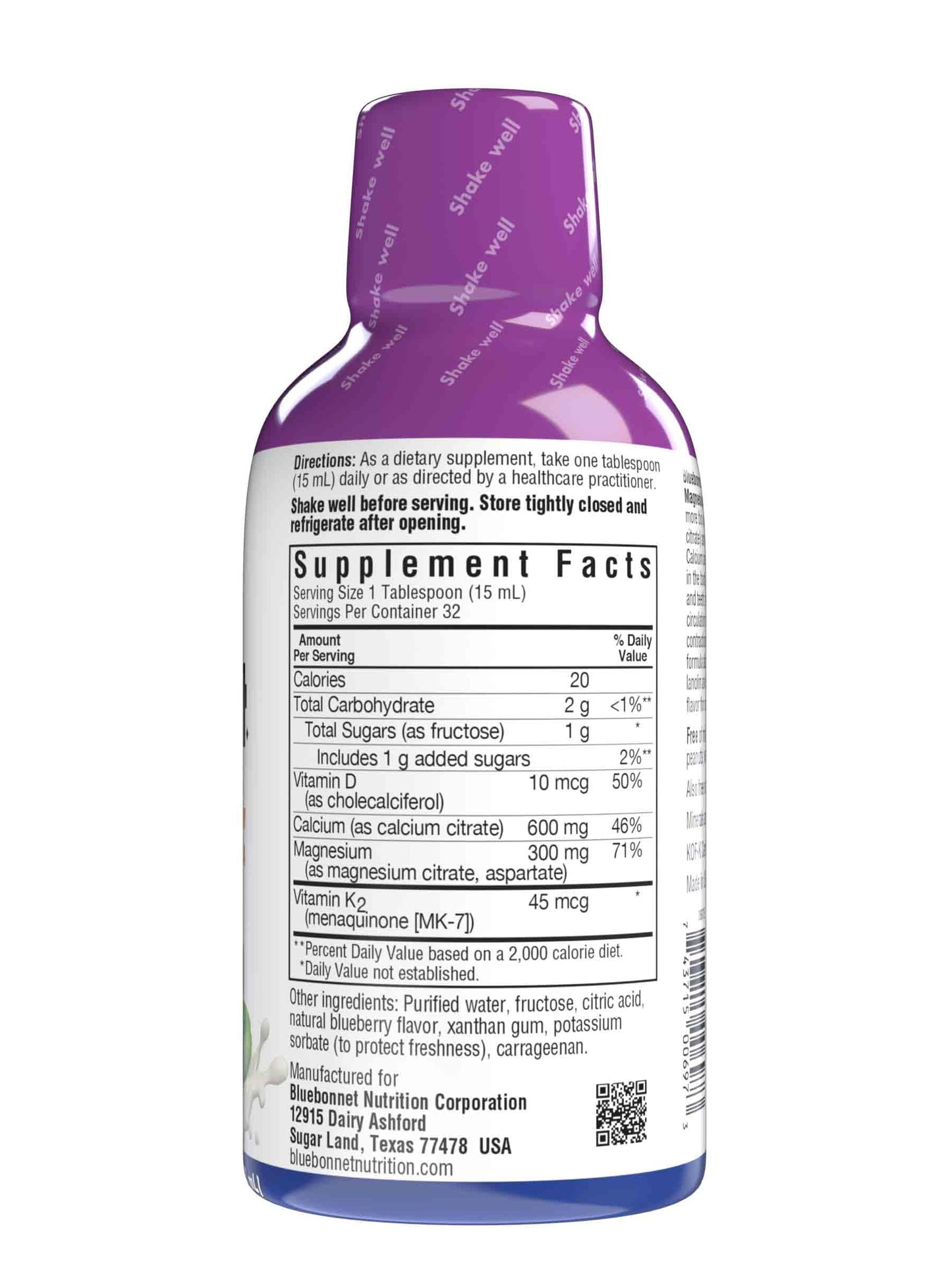 Pre-Order | Arrives in 5–10 Days – Bluebonnet Nutrition Liquid Bone Support Calcium Citrate, Magnesium Citrate, Vitamin D3, K2, for Bone Health, Non GMO, Gluten Free, Soy free, milk free, kosher, 32 Servings, Blueberry Flavor, 16 Fl Oz (Pack of 1)