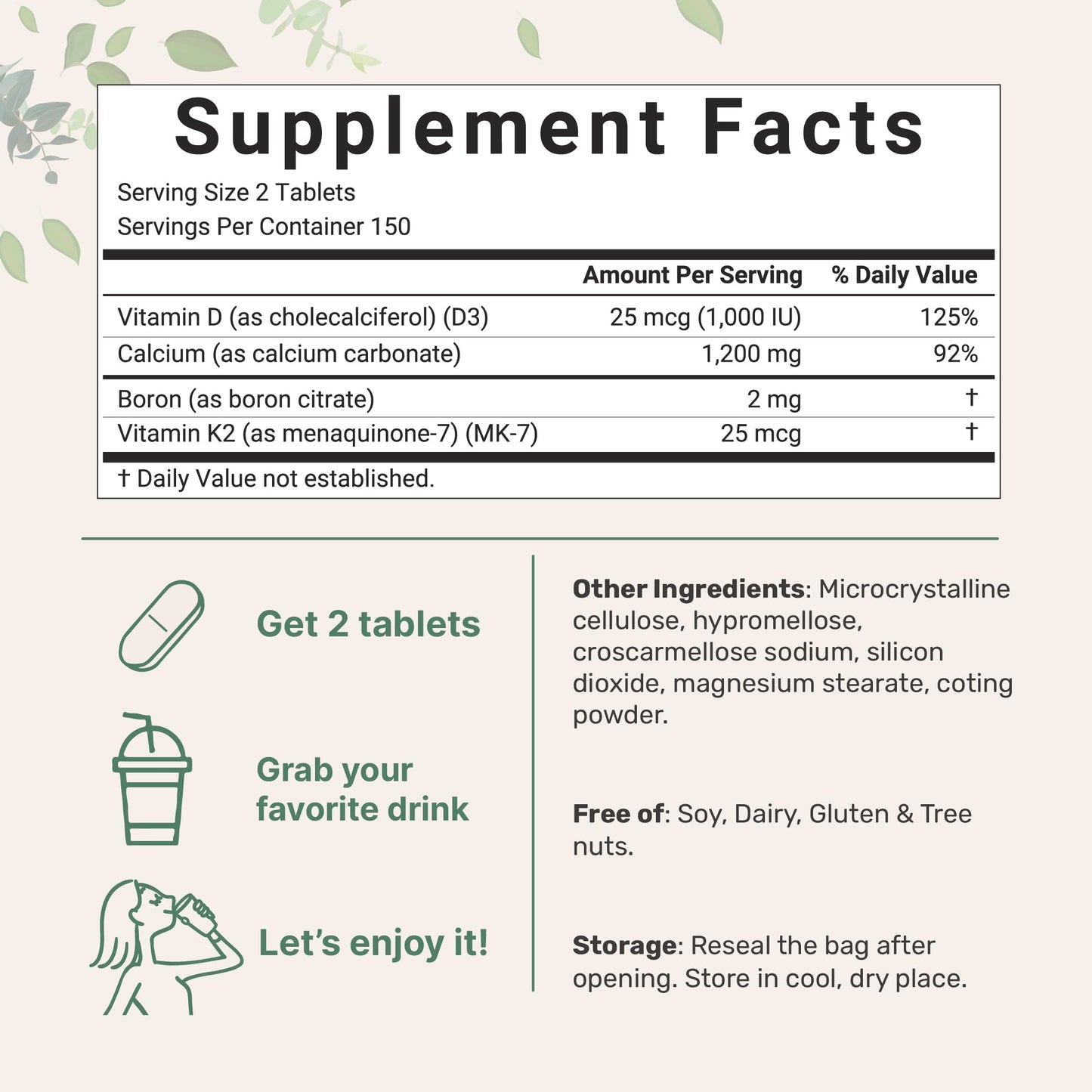 Pre-Order | Arrives in 5–10 Days – Micro Ingredients Calcium Supplements for Women and Men, 300 Tablets | Calcium 1,200 mg with Vitamin D3 & K2 (MK-7) & Boron + Mineral Complex | Supports Bone, Immune & Heart Health | Non-GMO