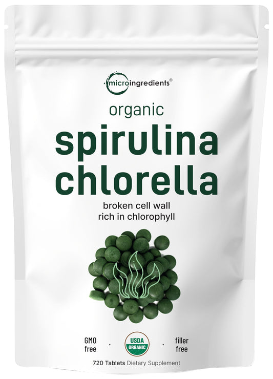 Pre-Order | Arrives in 5–10 Days – Organic Chlorella Spirulina Tablets, 3000mg Per Serving, 720 Counts, 4 Months Supply, 50/50 Blend Superfood, No Filler, No Additives, Cracked Cell Wall, Rich in Vegan Protein & Chlorophyll