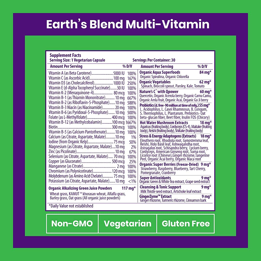 Pre-Order | Arrives in 5–10 Days – Paradise Herbs Earth's Blend Once Daily Multivitamin for Men, No Iron, 48 Organic Superfoods, Probiotics, Antioxidants, Vitamins A, B12, C, D, K2, 30 Count