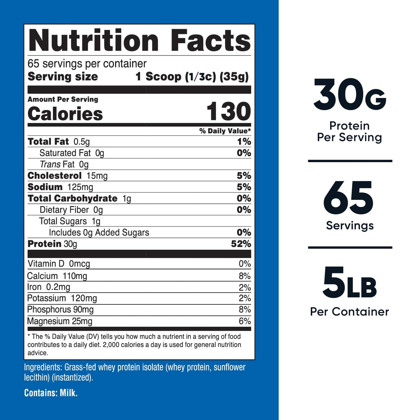 Pre-Order | Arrives in 5–10 Days – Nutricost Grass-Fed Whey Protein Isolate (Unflavored) 5LBS - rBGH Free, Non-GMO & Gluten Free