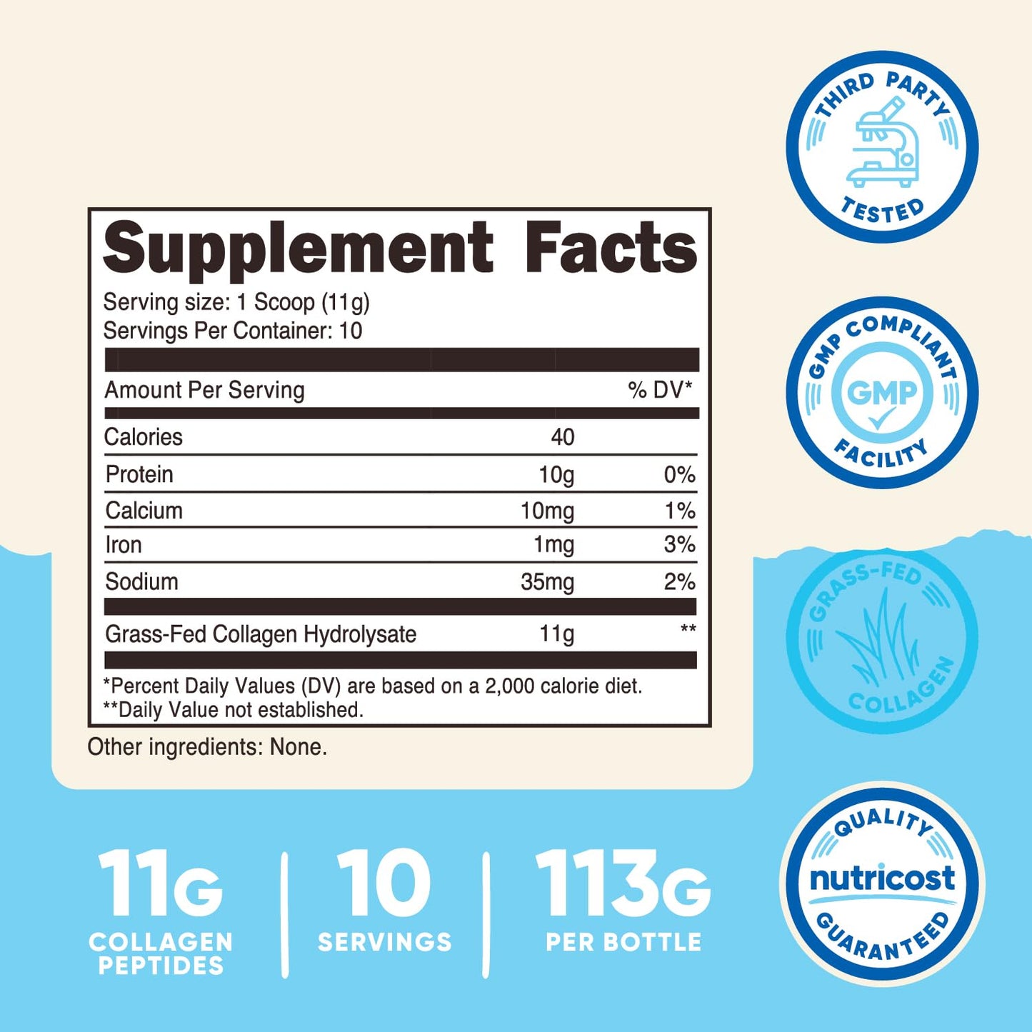 Pre-Order | Arrives in 5–10 Days – Nutricost Grass-Fed Collagen Powder 4 oz (Unflavored) Type I, Type III Collagen - Gluten Free and Non-GMO