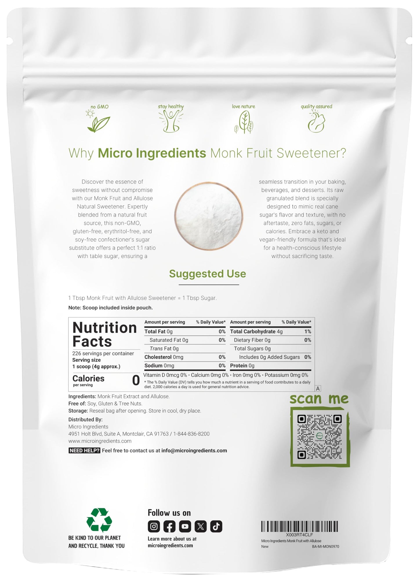 Pre-Order | Arrives in 5–10 Days – Monk Fruit Sweetener with Allulose, 2 lbs Granular | No Erythritol | No Aftertaste, 1:1 White Sugar Substitute, Keto & Vegan Friendly, Zero Calorie | Great for Drinks, Coffee, Tea, Cookies | Non-GMO