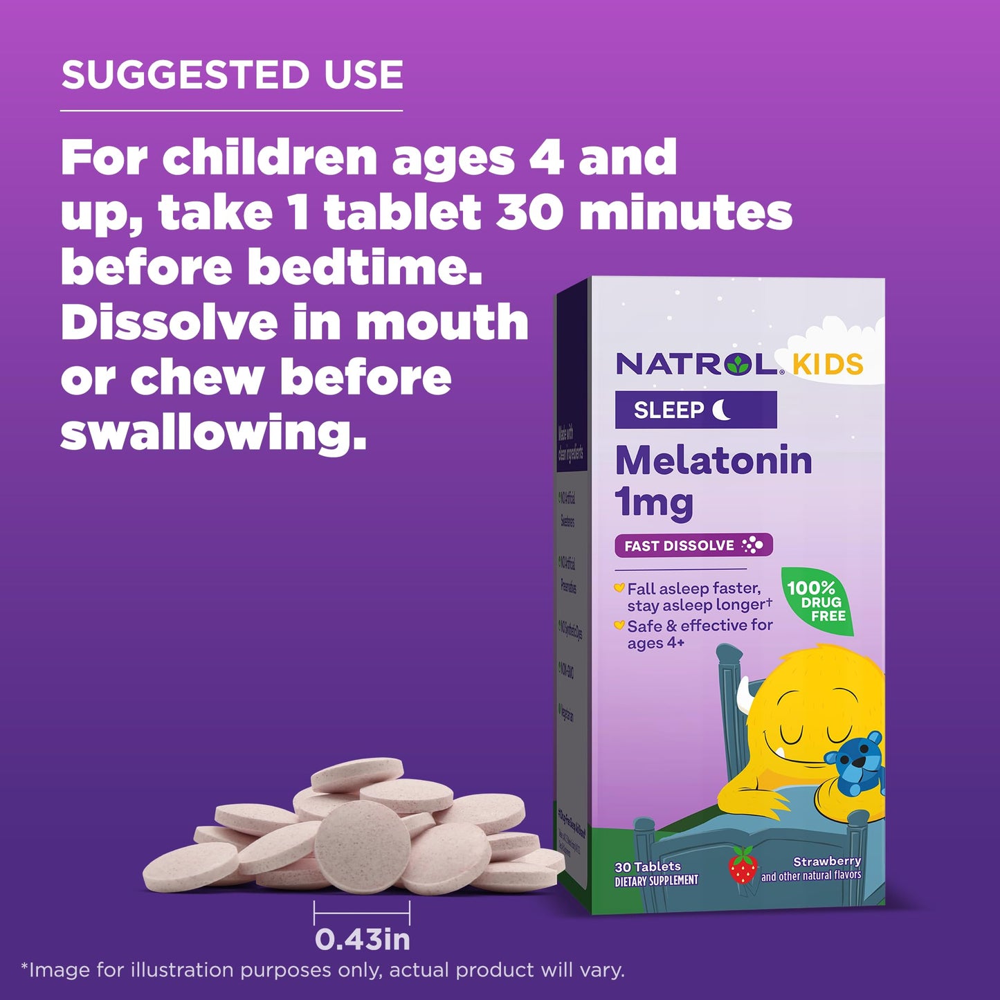 Pre-Order | Arrives in 5–10 Days – Natrol Kids Fast Dissolve Melatonin 1 mg, Dietary Supplement for Restful Sleep, Sleep Tablets for Kids, 30 Strawberry-Flavored Melatonin Tablets, 30 Day Supply