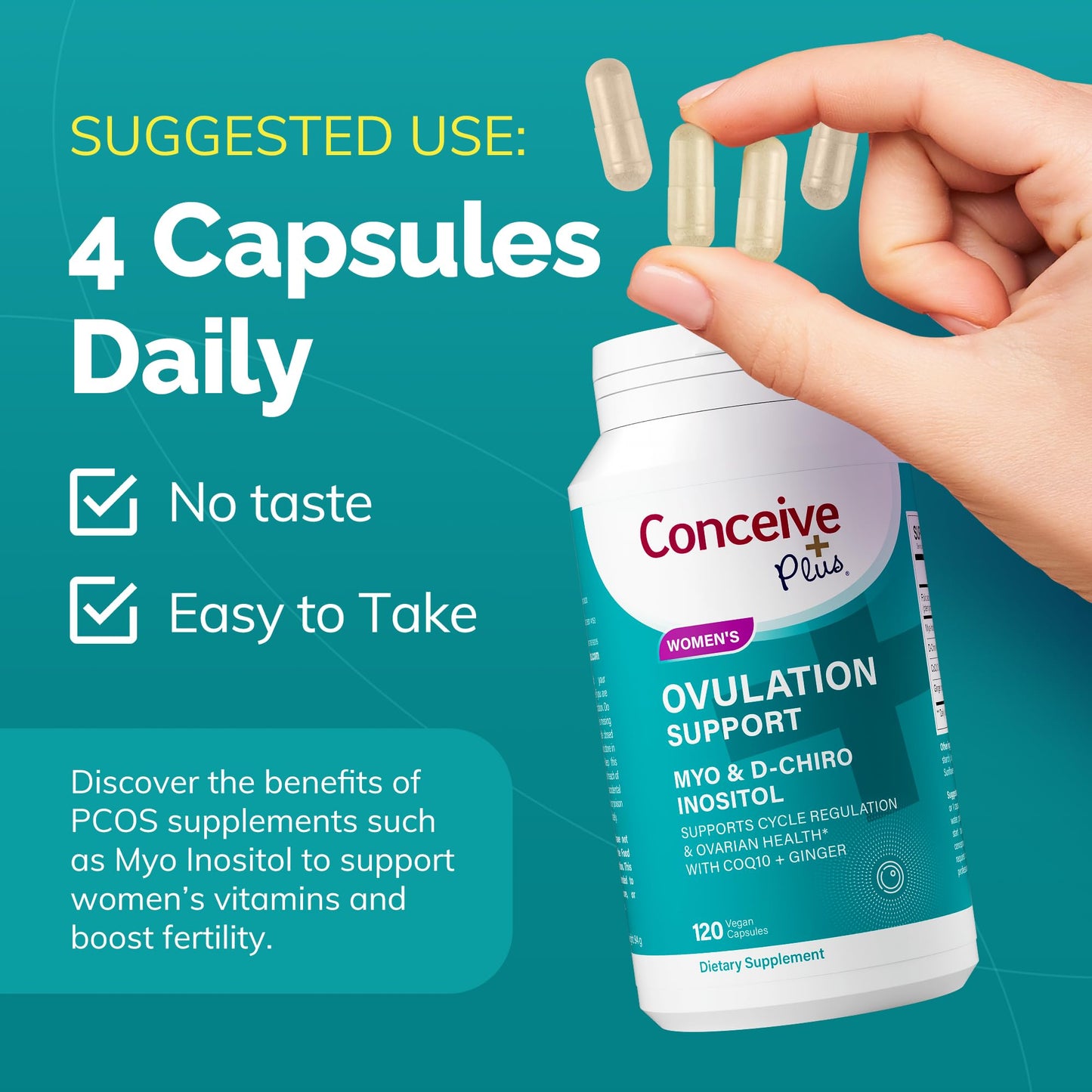Pre-Order | Arrives in 5–10 Days – CONCEIVE PLUS Ovulation Support - Inositol Supplement | Myo-Inositol & D-Chiro Supplements | Hormone Balance for Women | COQ10, Folic Acid, Ginger | 30 Day Supply