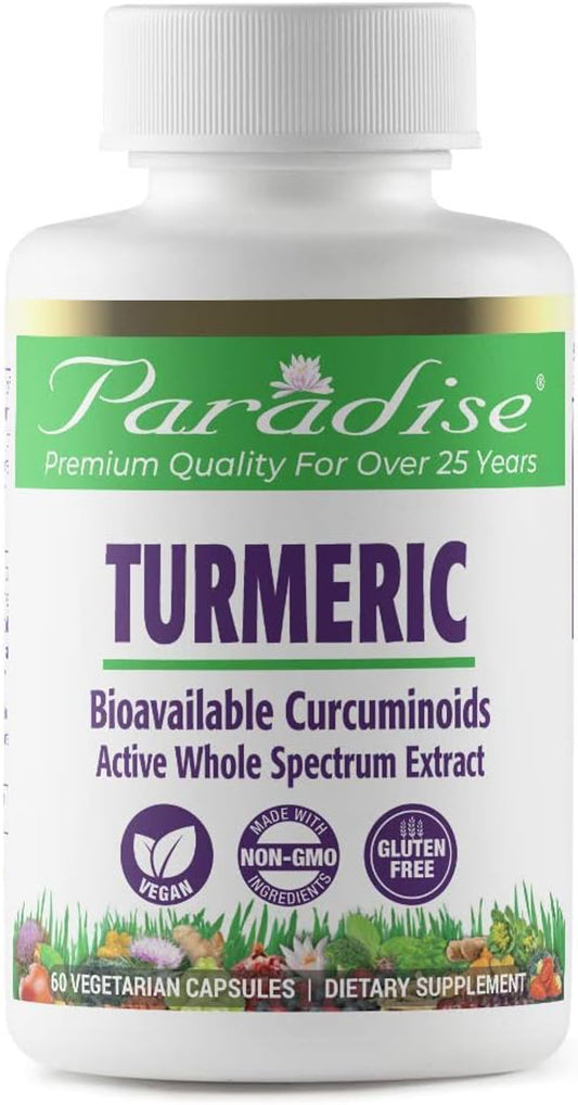 Pre-Order | Arrives in 5–10 Days – Paradise Organic Turmeric Rhizome Extract, Active Whole Spectrum Extract, Super Potent, Ultra Pure, Vegan, Non-GMO, Gluten Free, 60 Vegetarian Capsules