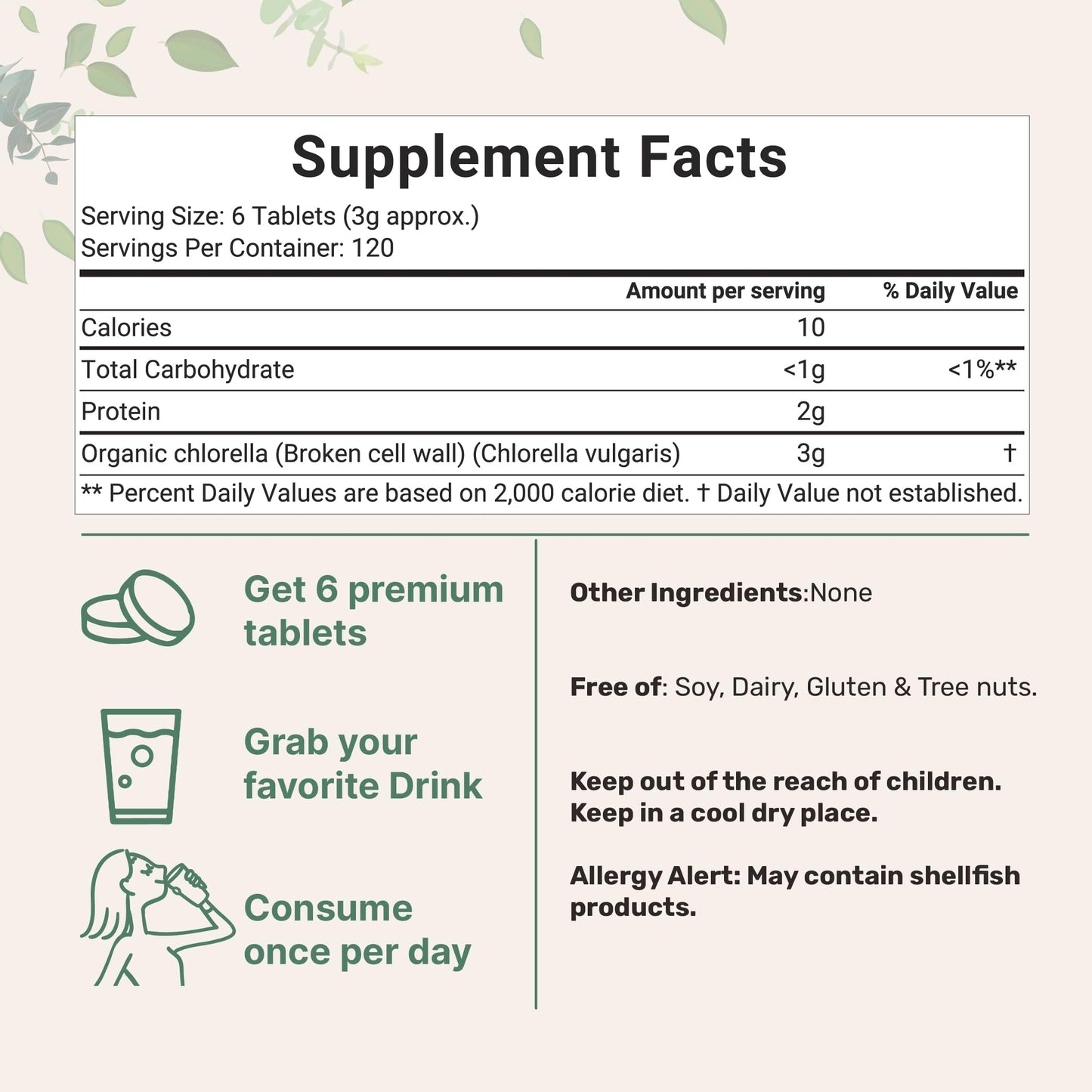 Pre-Order | Arrives in 5–10 Days – Organic Chlorella Tablets, 500mg Per Tablet, 720 Tabs (360 Grams), 4 Months Supply, Broken Cell Wall, Rich in Vegan Protein & Vitamins, No Filler, No Additives & Non-GMO | Pure Green Algae Superfood