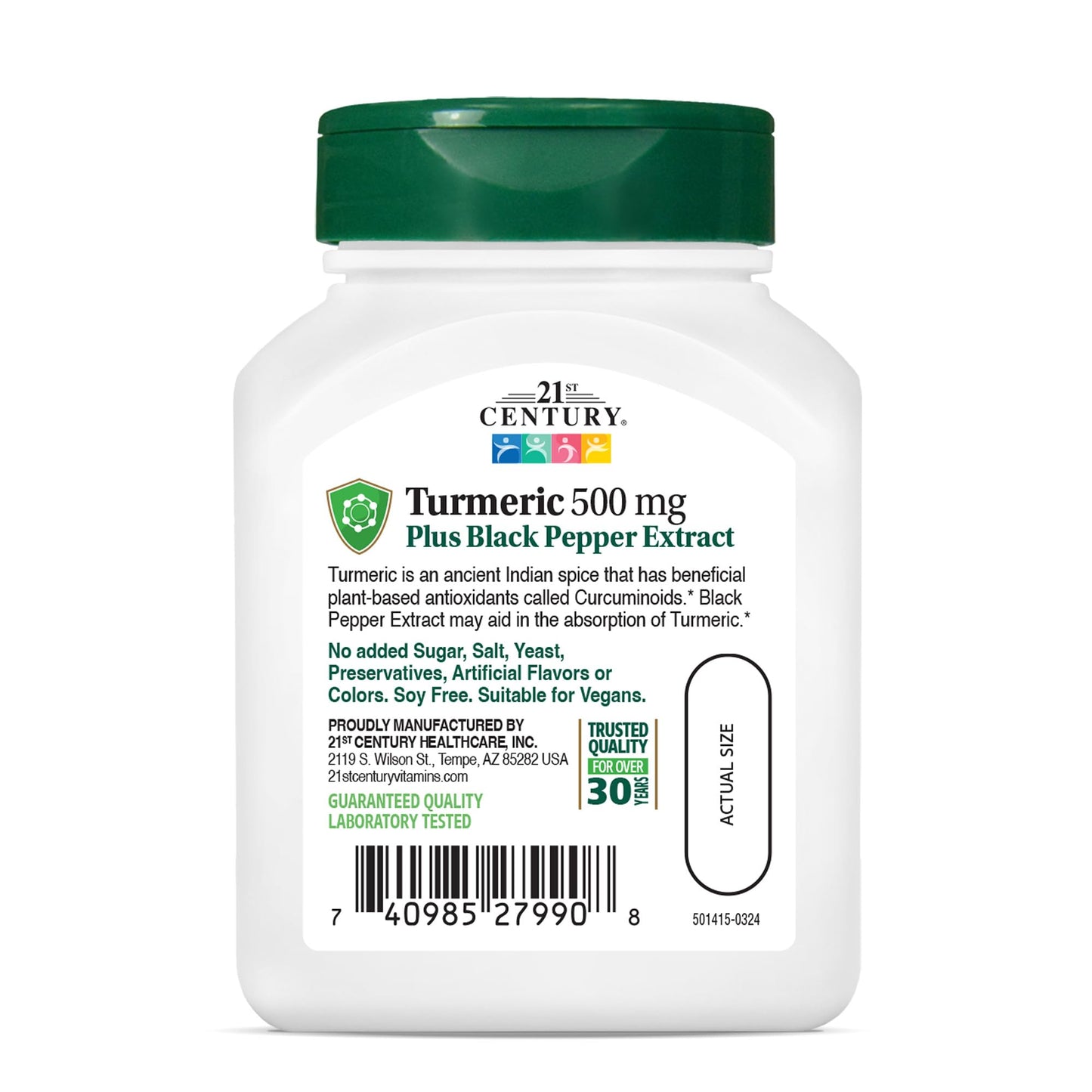 Pre-Order | Arrives in 5–10 Days – 21st Century Turmeric 500 mg Plus Black Pepper Extract Vegetarian Capsules, 60 Count