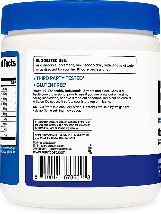 Pre-Order | Arrives in 5–10 Days – 
Nutricost EAA Powder 30 Servings (Blue Raspberry) - Essential Amino Acids - Non-GMO, Gluten Free, Vegetarian Friendly