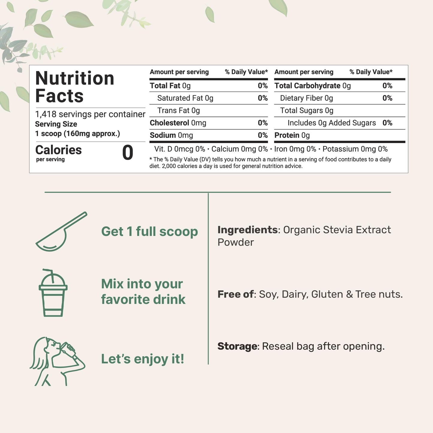 Pre-Order | Arrives in 5–10 Days – Pure Organic Stevia Powder, 8 Ounces, 1418 Serving, High Grade Stevia Green Leaf Extract Reb-A, Reduced Bitter Aftertaste, 0 Calorie, Natural Sweetener, Sugar Alternative, Keto Friendly