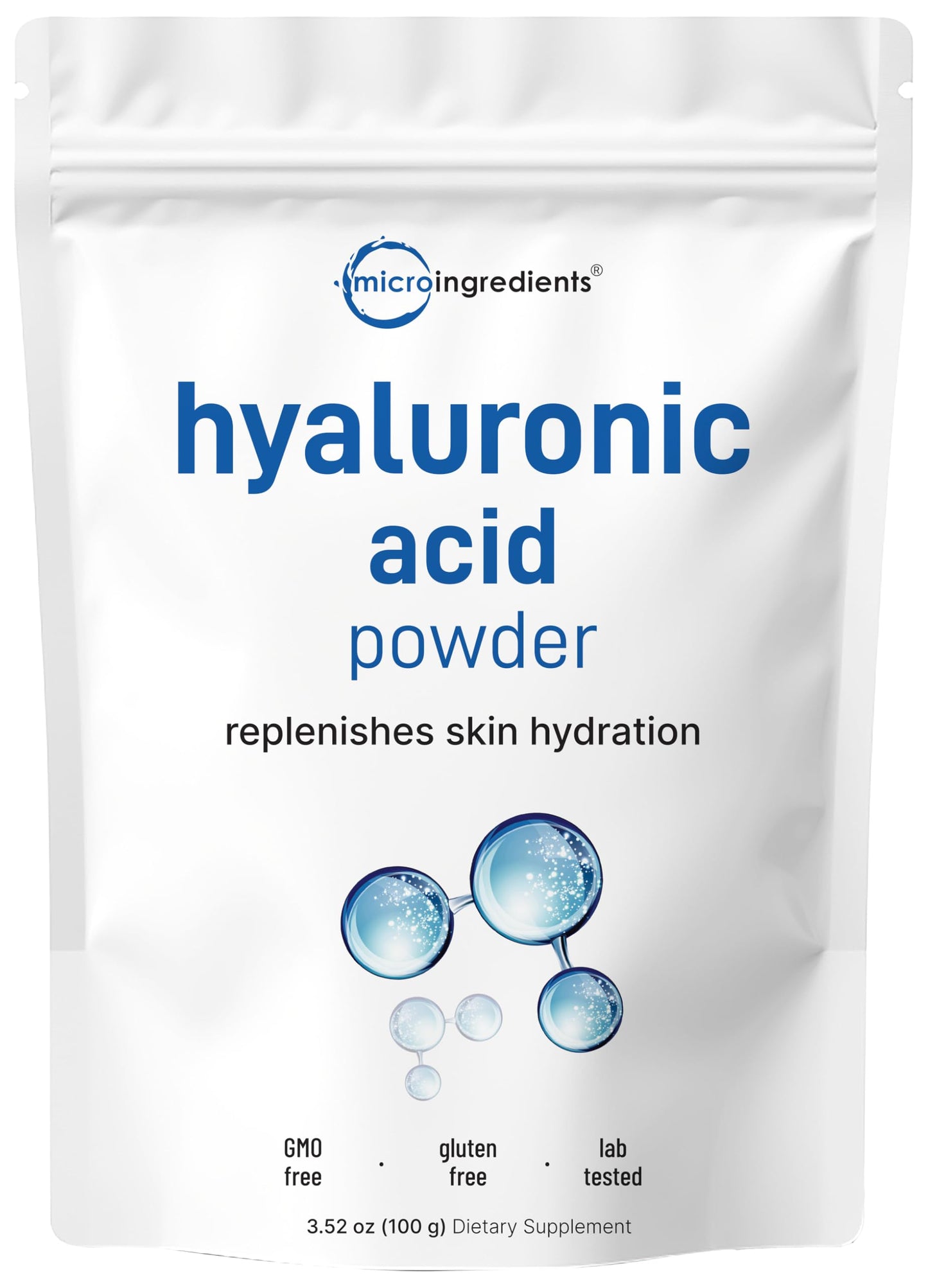 Pre-Order | Arrives in 5–10 Days – Micro Ingredients Hyaluronic Acid Serum Powder, 100 Grams | Low Molecular Weight, Cosmetics Grade | Skin Hydration and Moisture Support Supplements | Vegan, Water Soluble (Within 2 Hours)